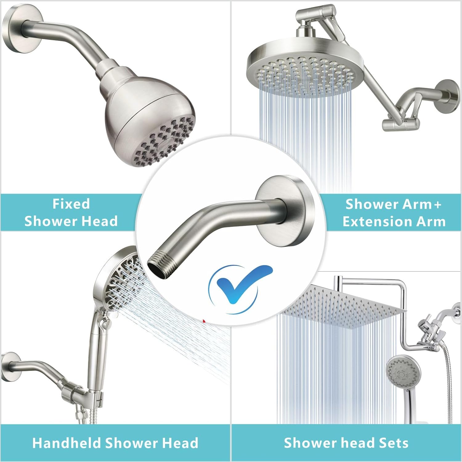 Nuodan 6 Inch Shower Arm with Flange Brushed Nickel 1