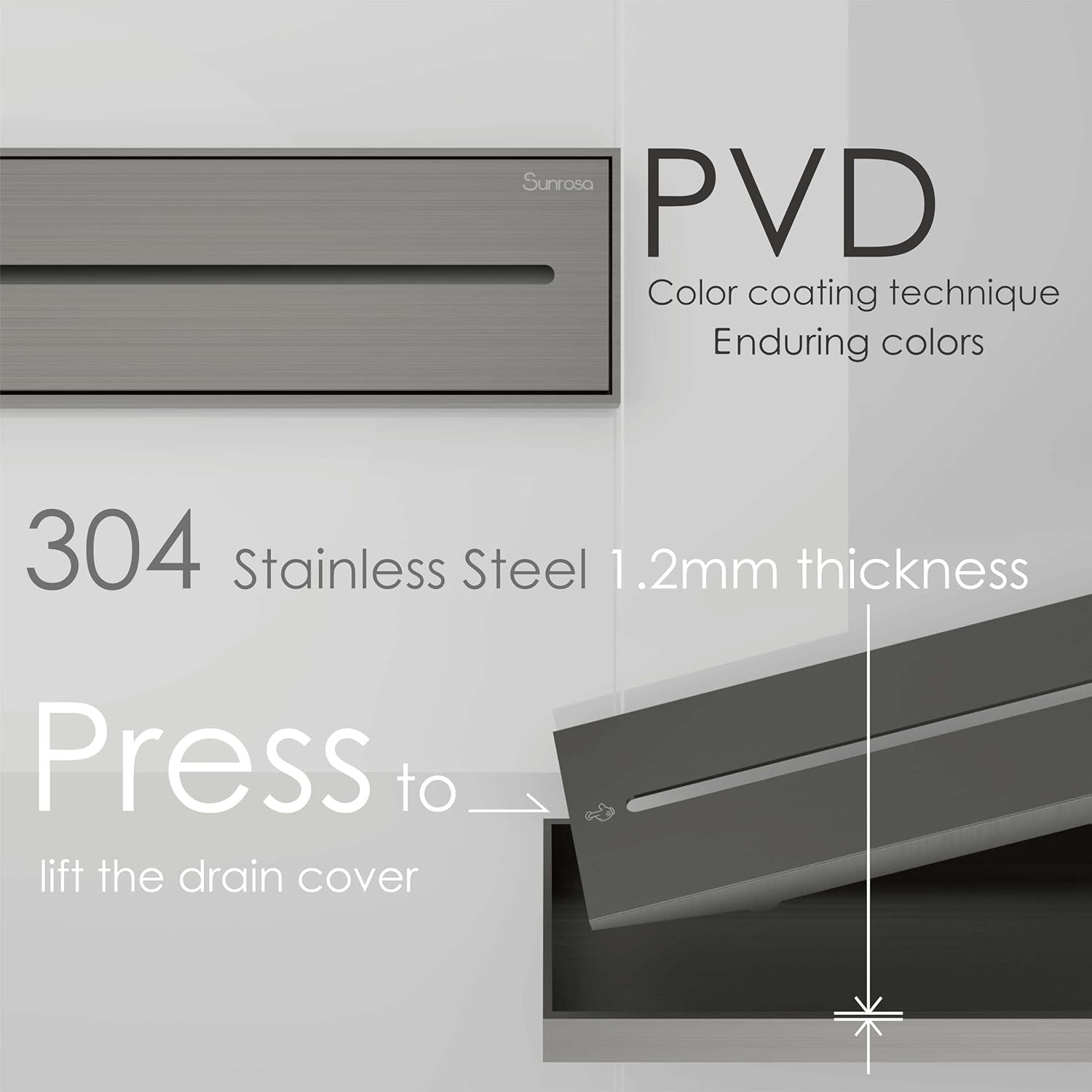 Sunrosa 24 Inch Linear Shower Drain with PVD Coating 1