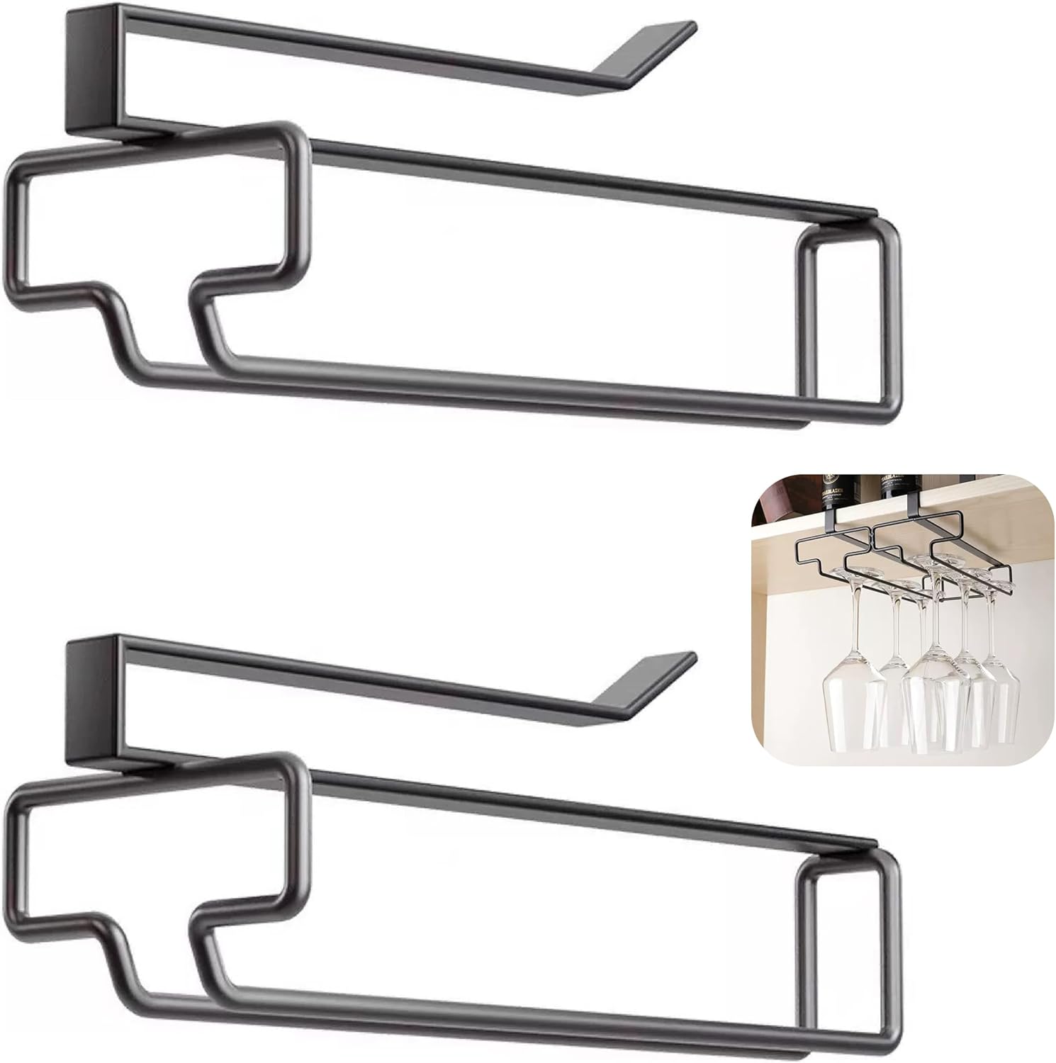 Under Cabinet Stemware Rack 2 Pack Heavy Duty Clamp On Wine Glass Hangers