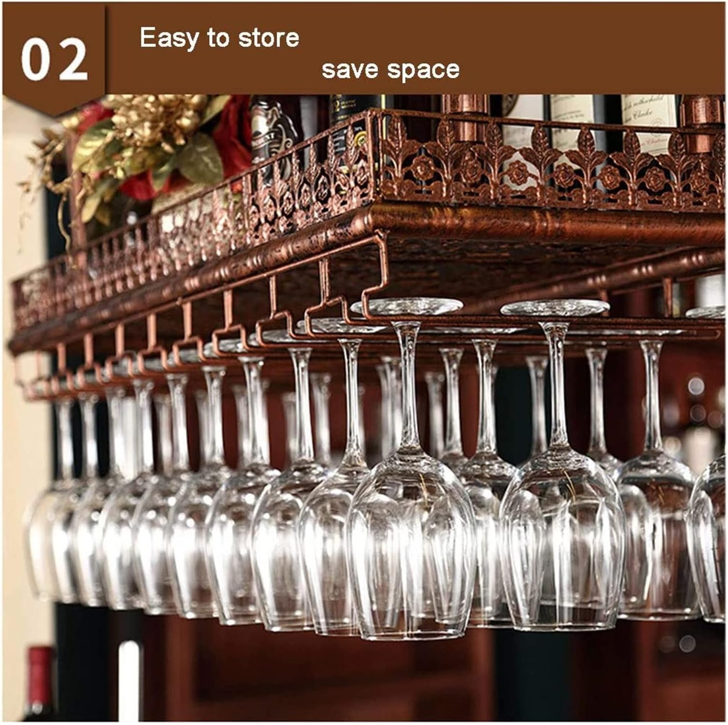 ALDEPO Bronze Industrial Wine Rack 48 Glass Storage