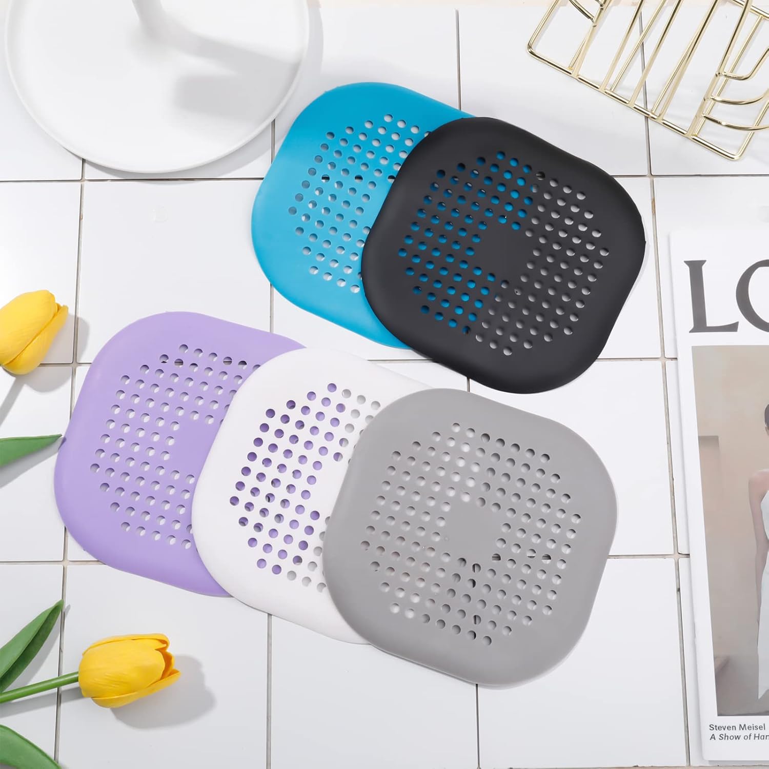 QSCFKL 3-Pack Shower Drain Hair Catcher with Suction Cup