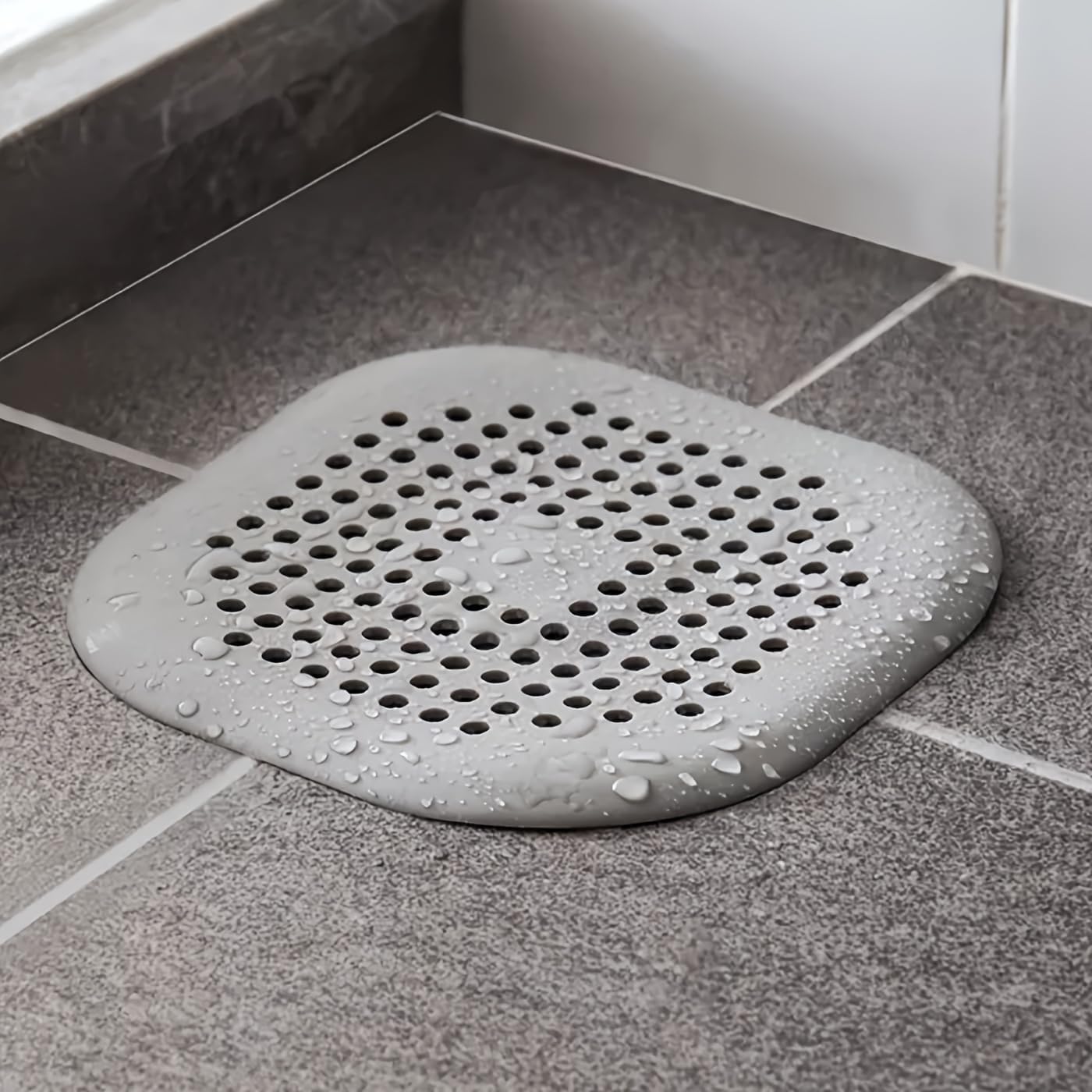 Square Drain Strainer Covers 4-Pack with Suction Cup Grey