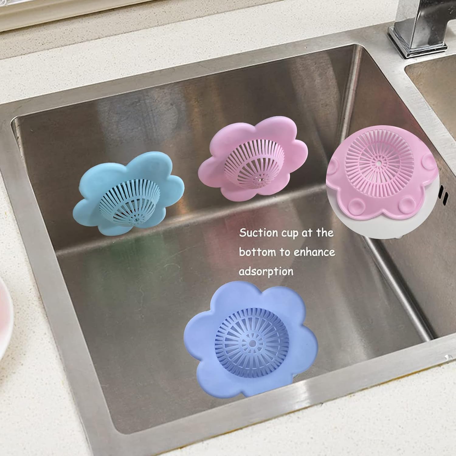 Wild Tribe 4 Pack Drain Strainer with Suction Cups Hair Catchers