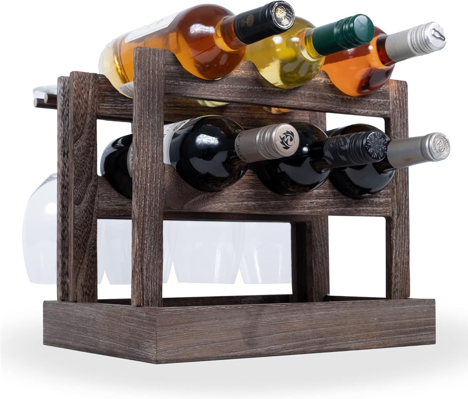 Rustic State Burnt Brown Wood Wine Rack for 6 Bottles