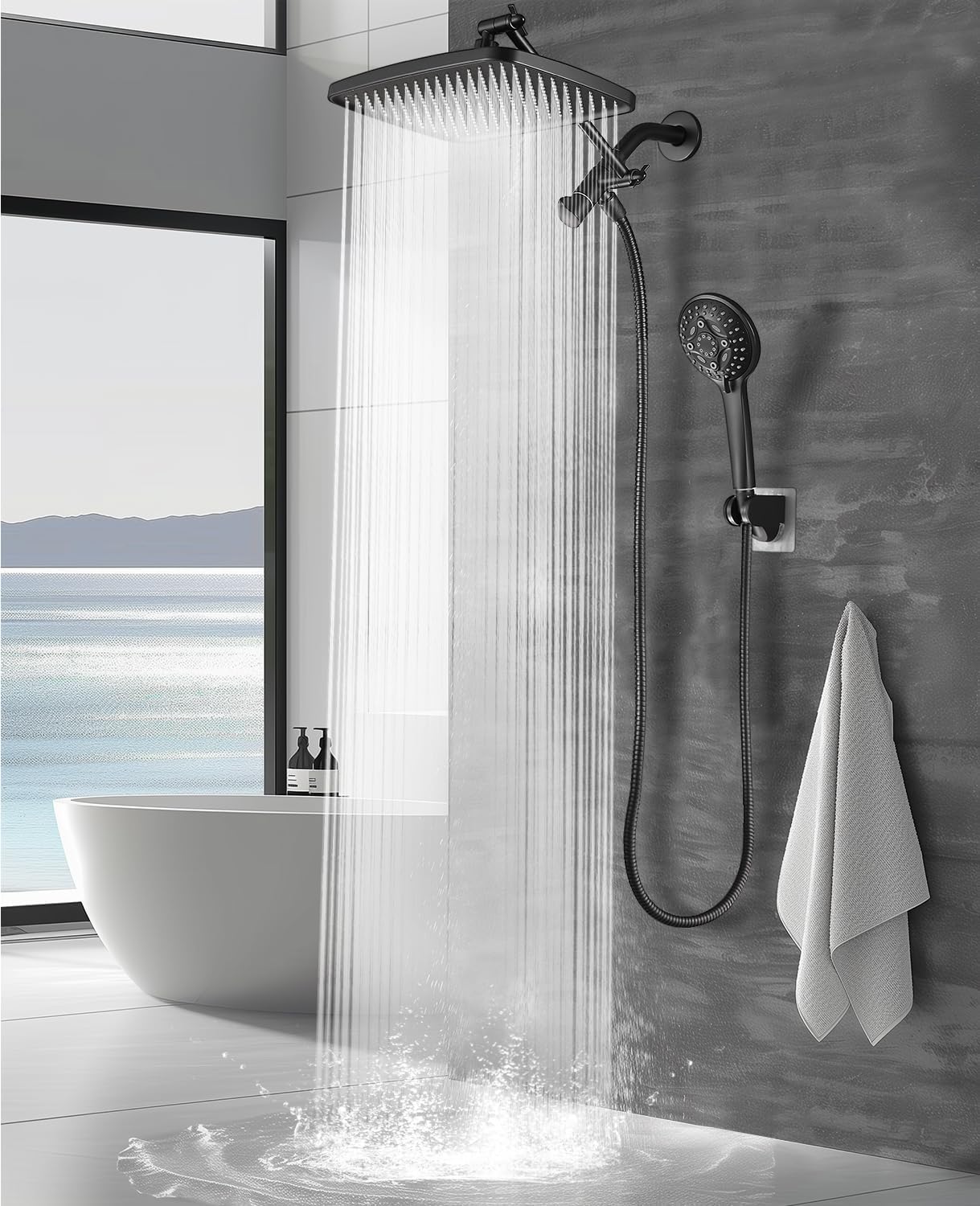 Heemli 12 Inch Adjustable Dual Shower Head Combo - 8 Modes Black
