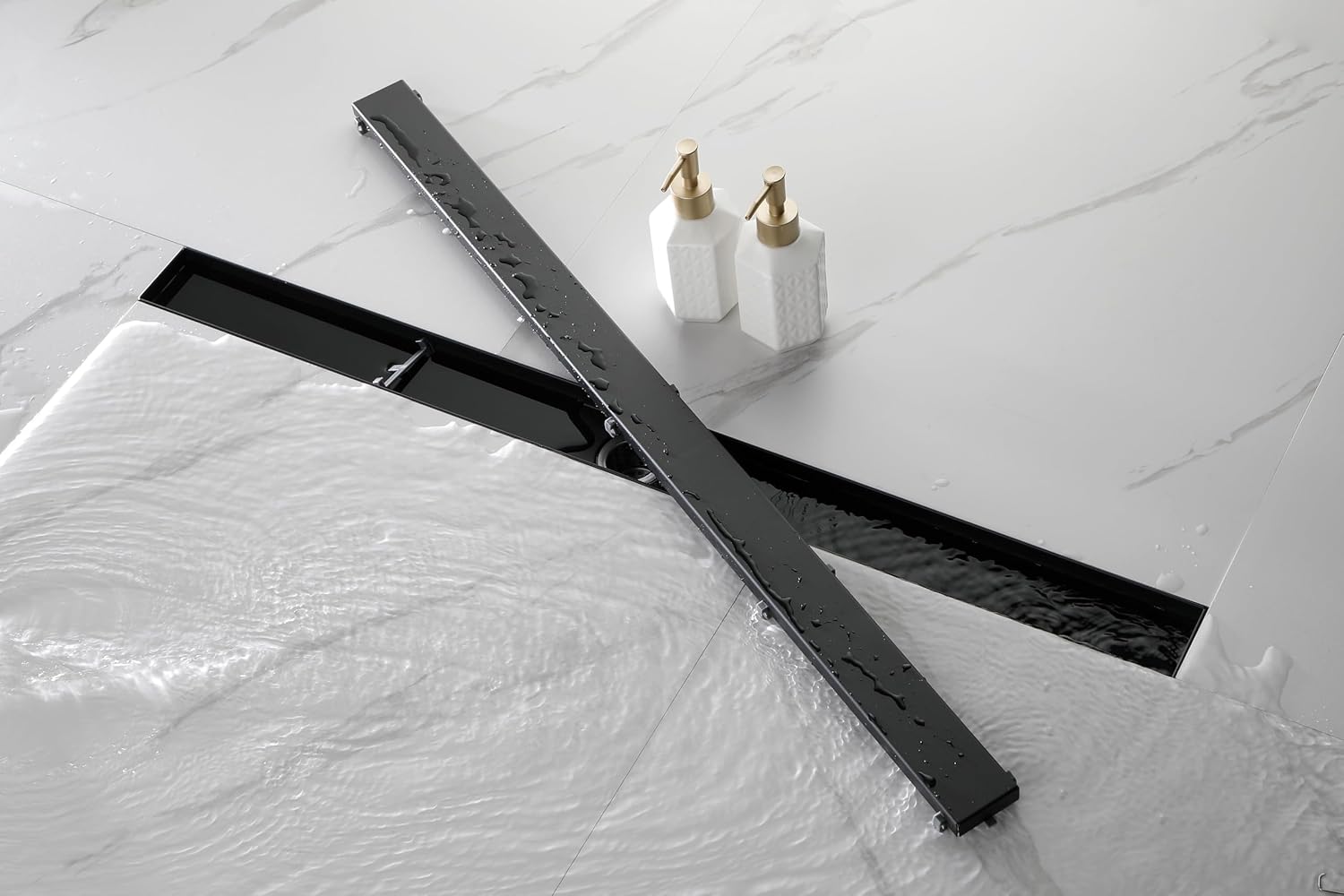 36-Inch Linear Shower Drain with Hair Strainer and Removable Cover