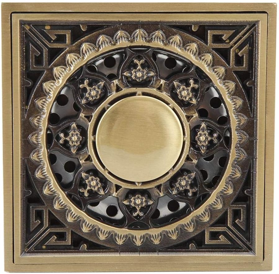 Yosoo Antique Brass Drain with Flower Carving
