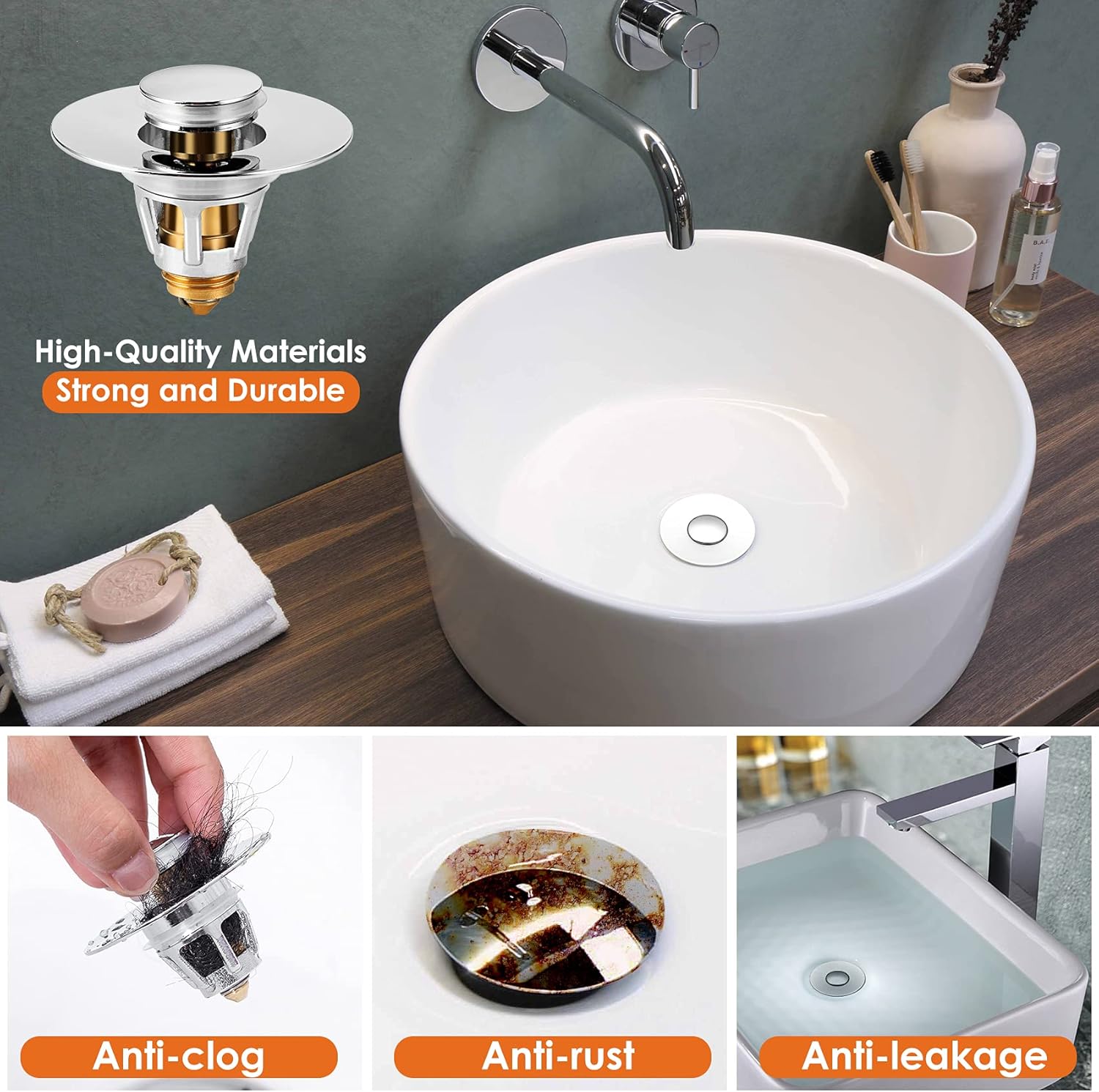 Drifop Universal Sink Stopper with Hair Catcher 11-15 Inch Drain Silver
