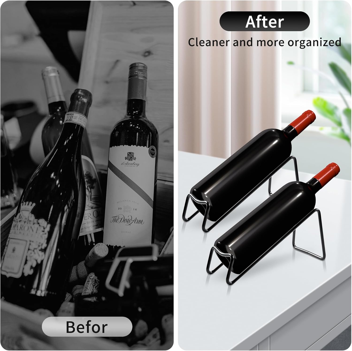 TONLEA 2Pcs Tabletop Wine Rack Black