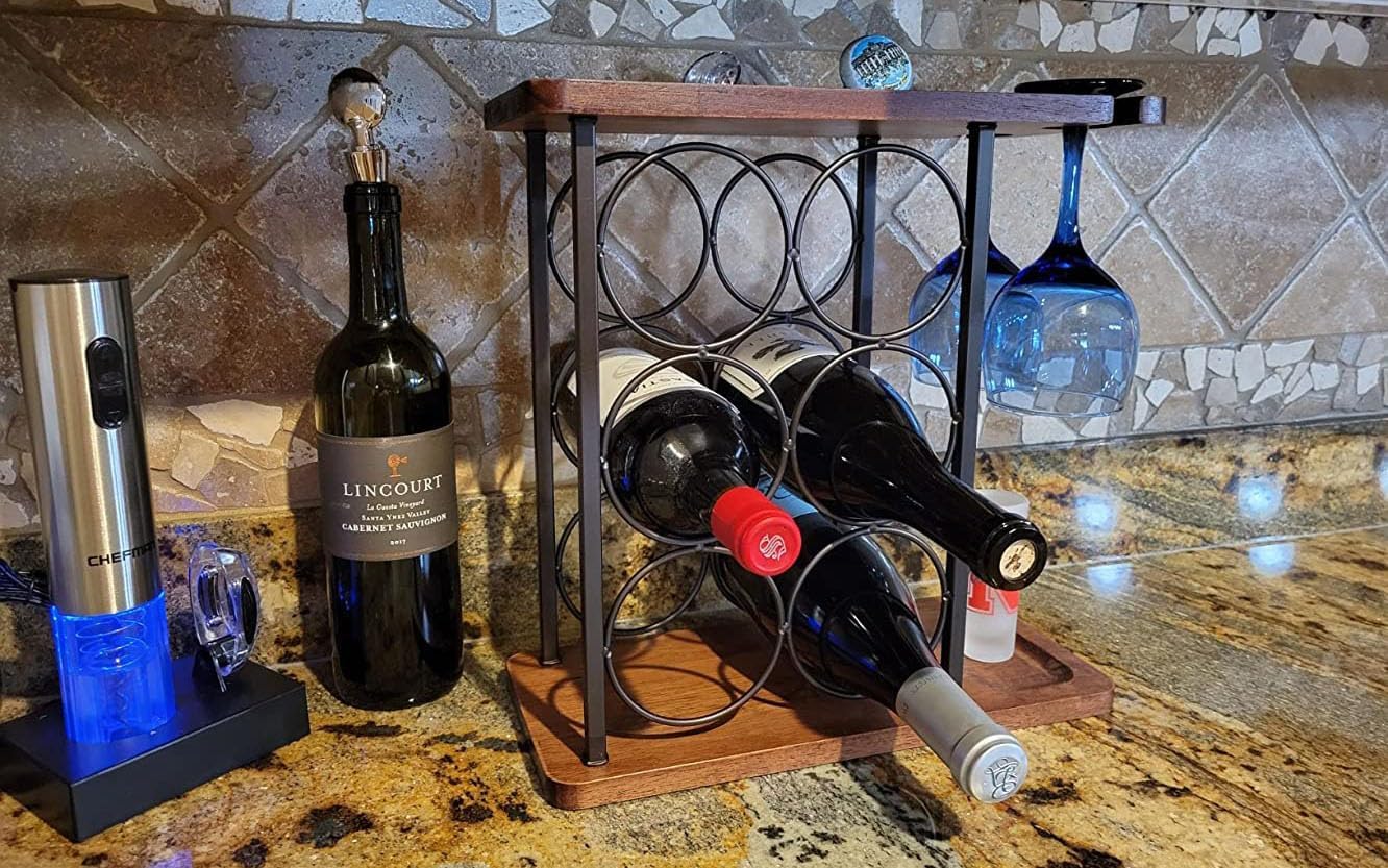 SASIDO Wine Rack with Tray and Glasses Holder