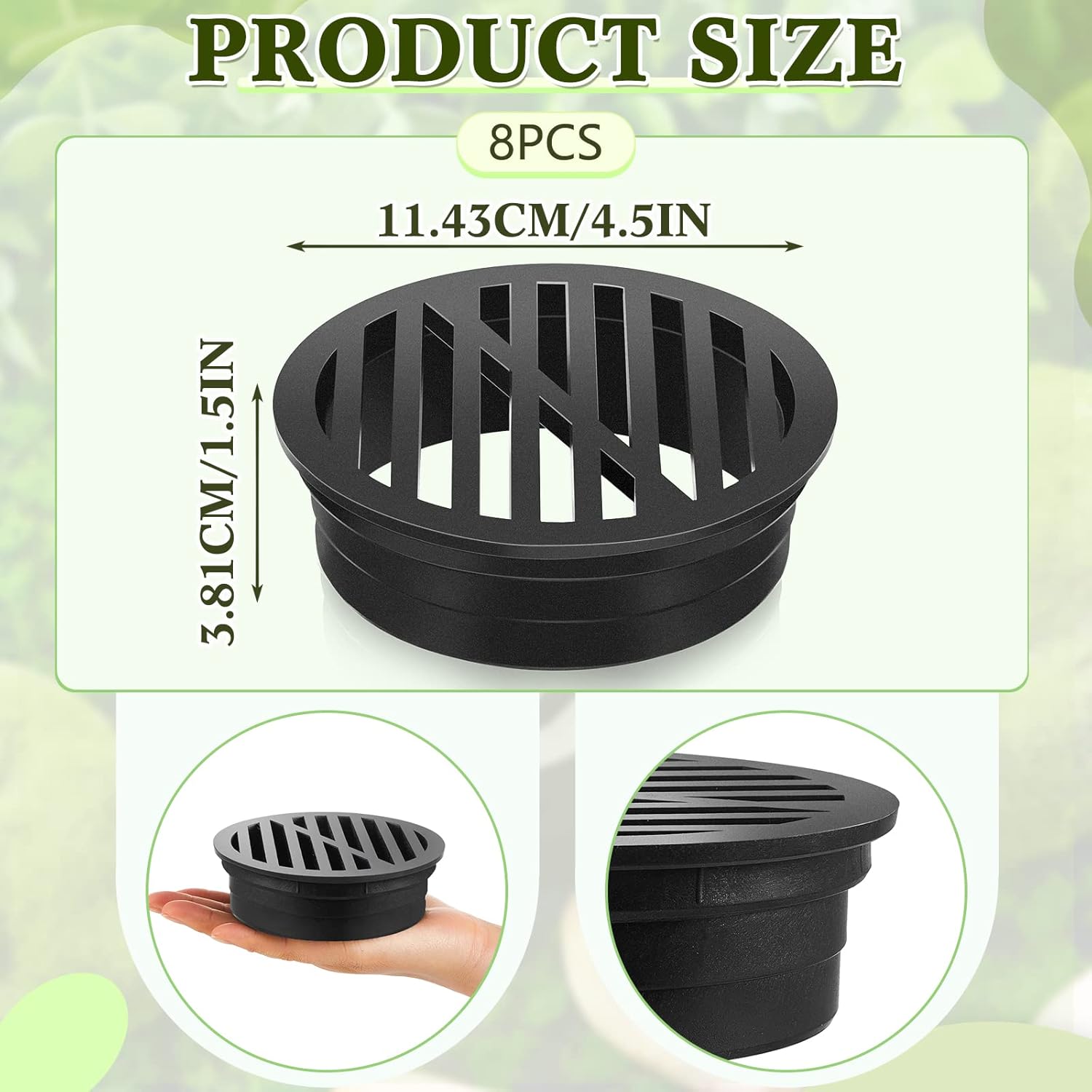 Taiyin 8 Pcs 45-inch Plastic Round Grate Cover Black