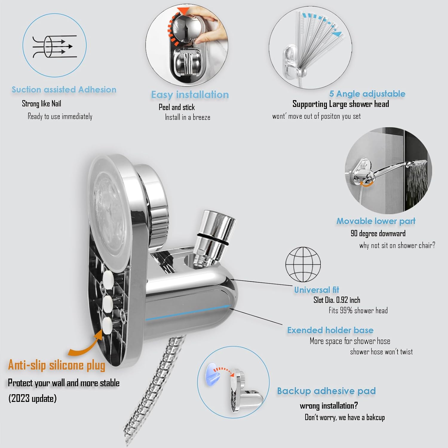 RIVOODS Handheld Shower Head Holder 5 Positions Adjustable