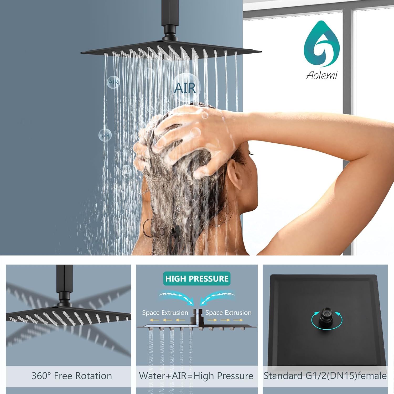 Aolemi Ceiling Mount Shower System with Rainfall Head and Handheld