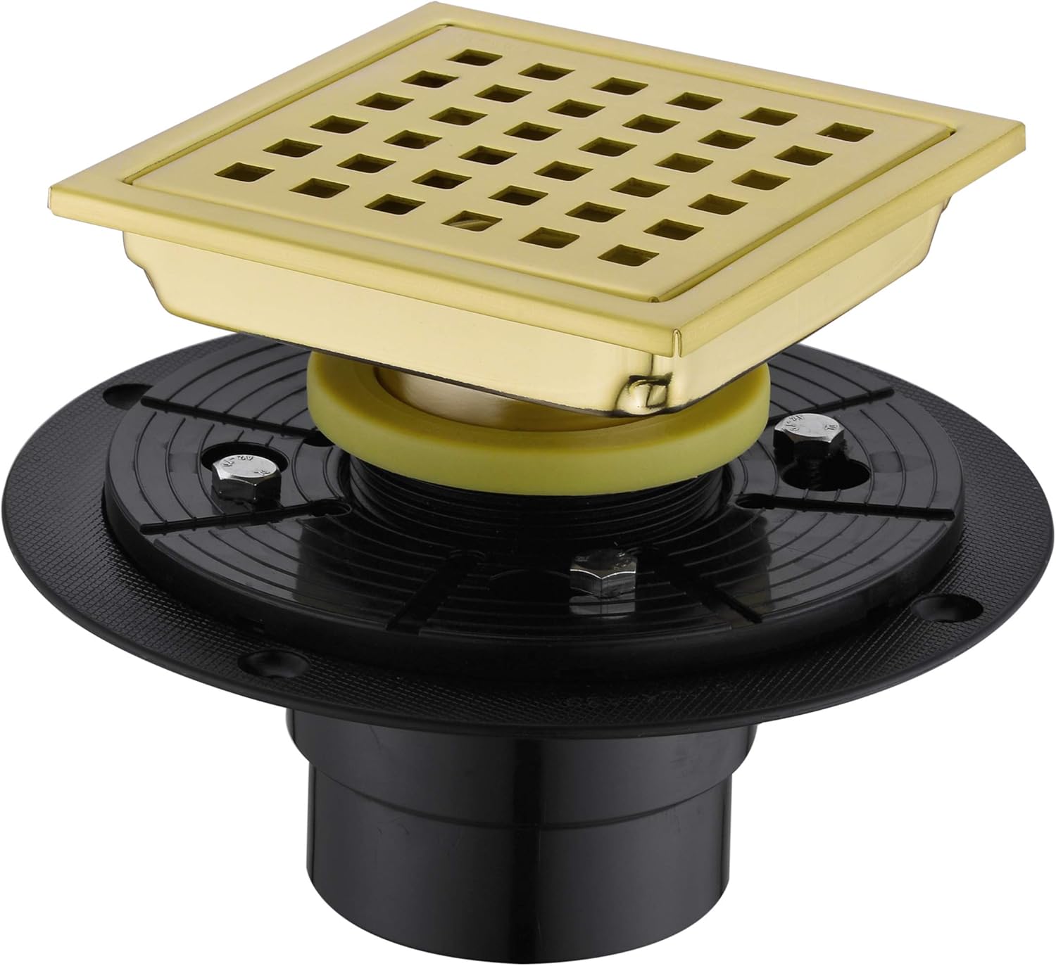 4 Inch Brushed Gold Shower Drain with Adjustable Base Flange
