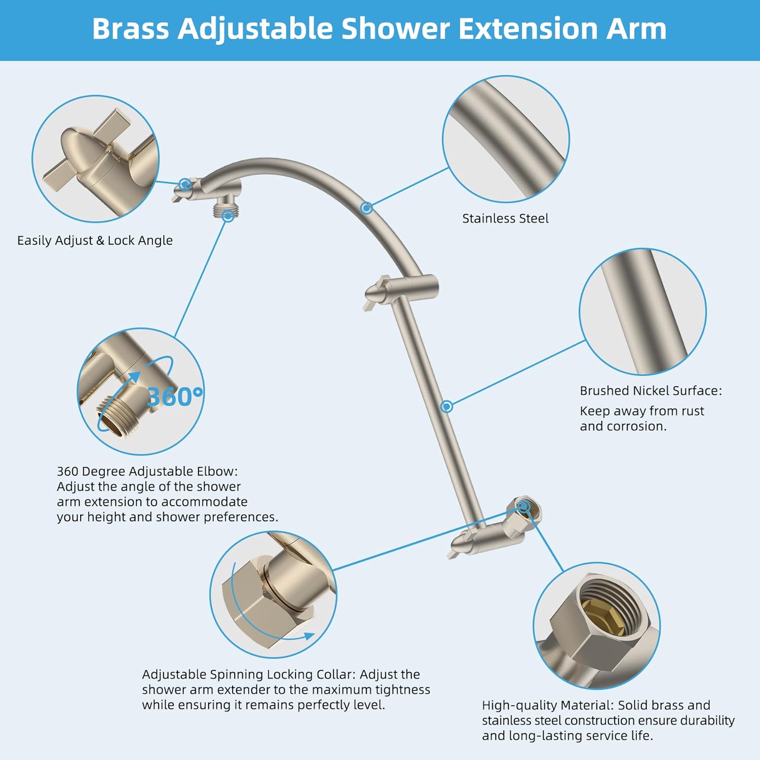 Hibbent 20 All Metal Shower Head Extension Arm