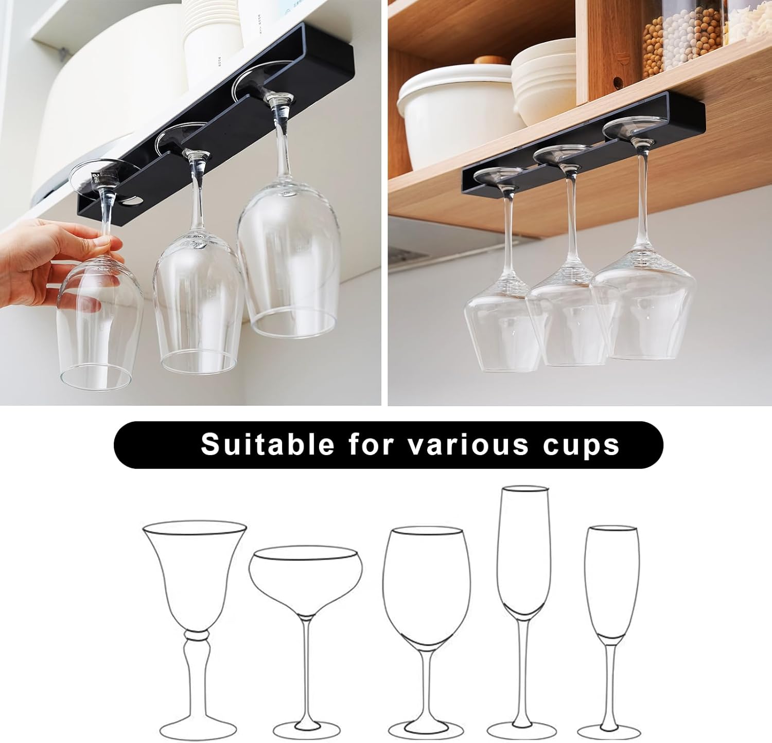 AQJUNONG 2 Pack Wine Glass Holder Classic Black