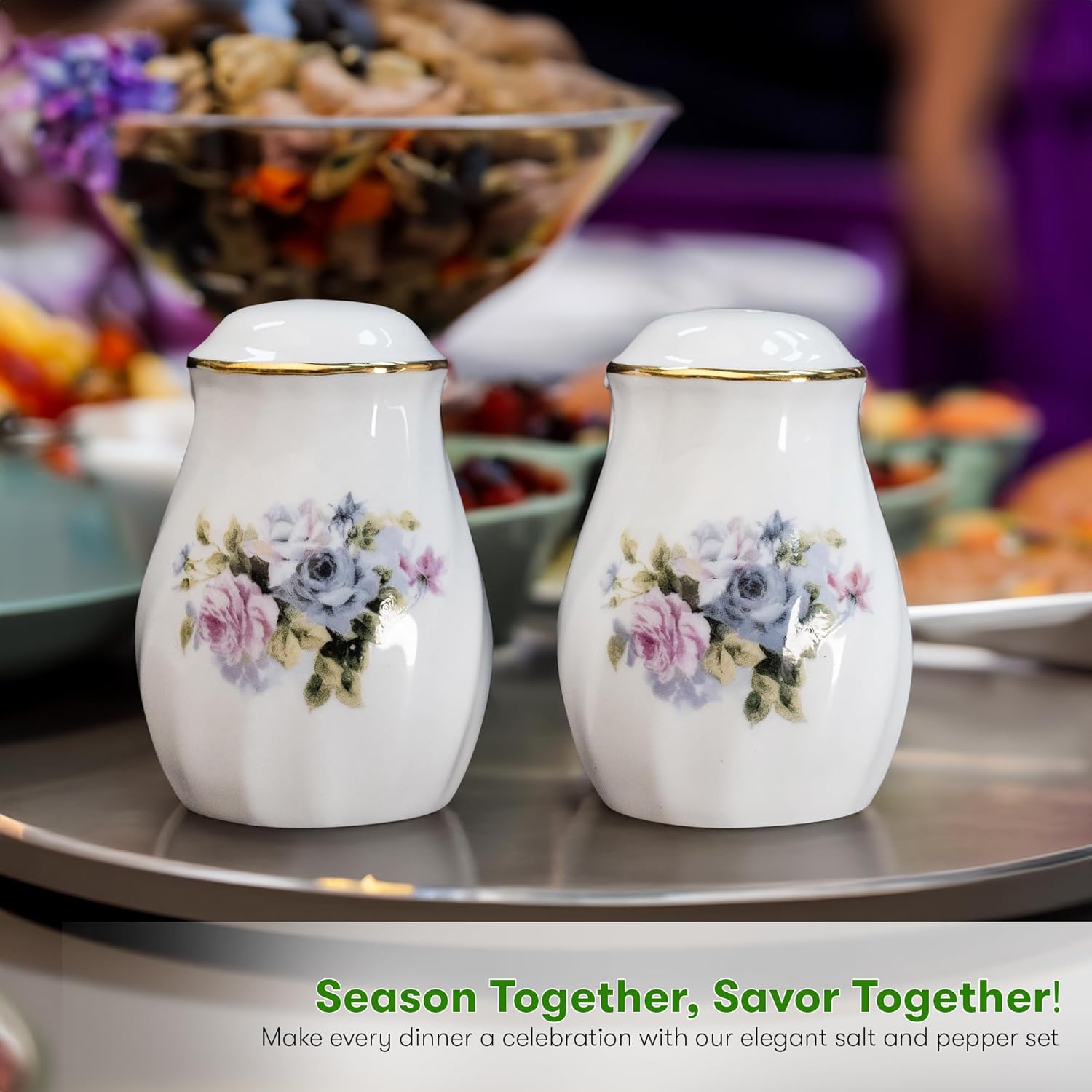 Lynns Paradise Serafina Floral Salt Pepper Shakers Set of 2