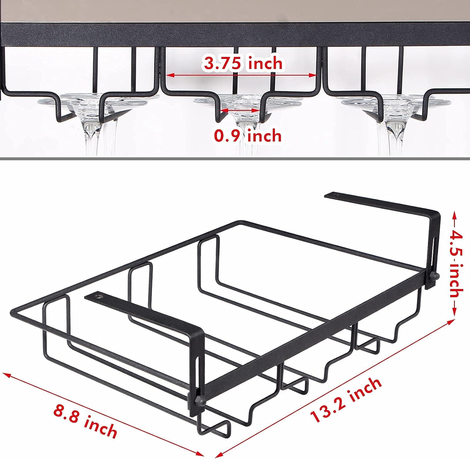Kamehame Stemware Rack Under Cabinet 3 Rows Black