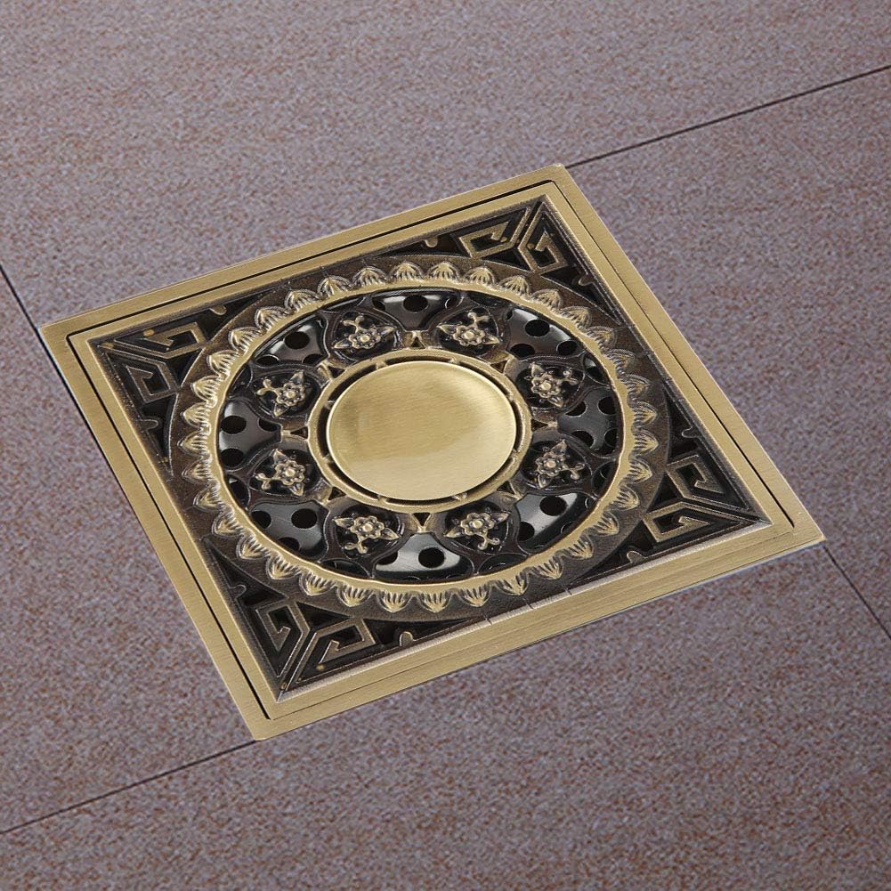 Yosoo Antique Brass Drain with Flower Carving