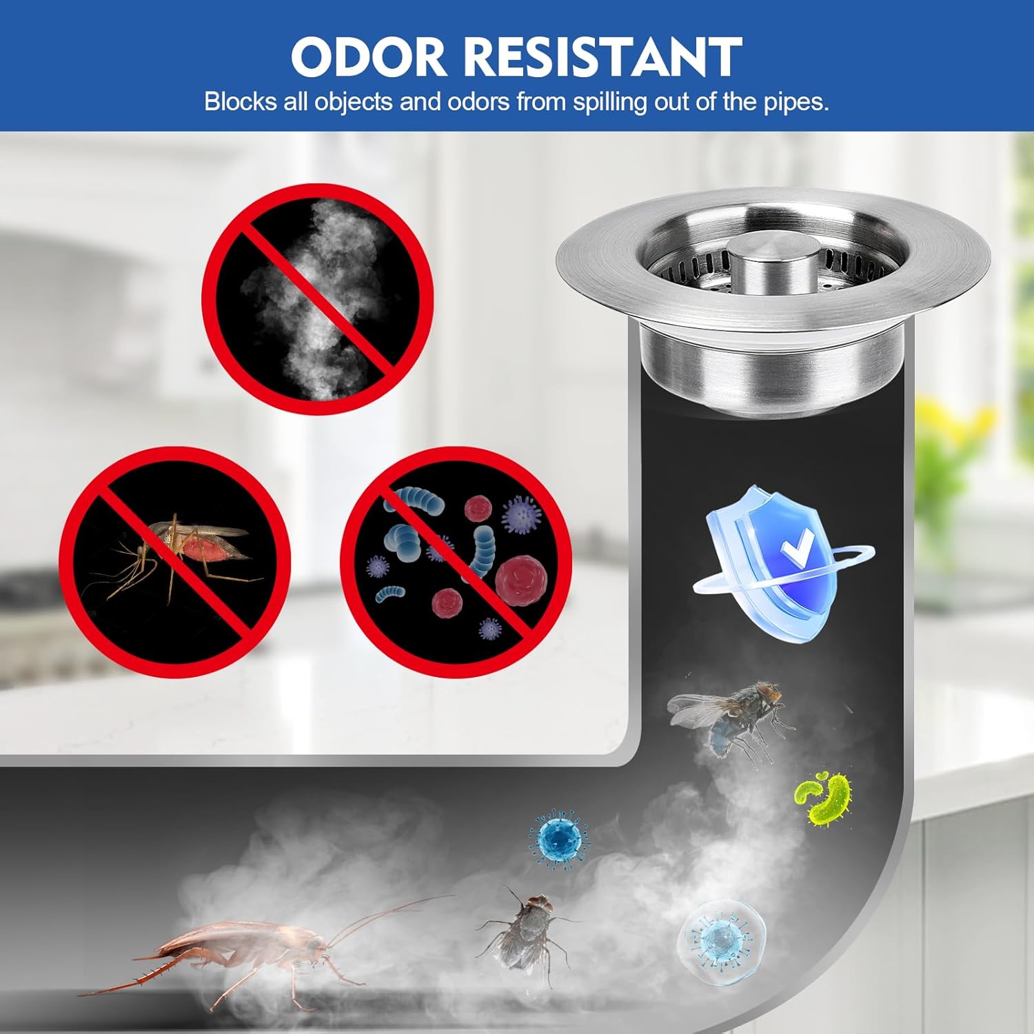 Upgraded 3 in 1 Kitchen Sink Drain Strainer - Stainless Steel