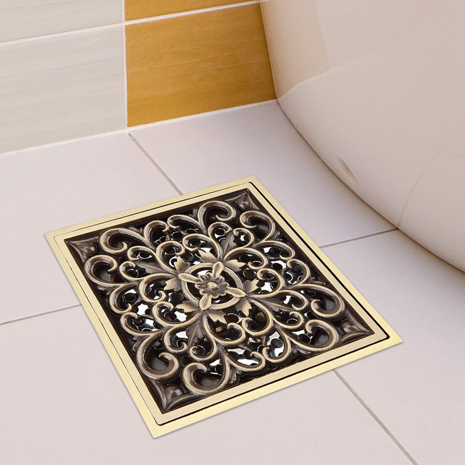 ViaGasaFamido Antique Brass Square Floor Drain 10cm