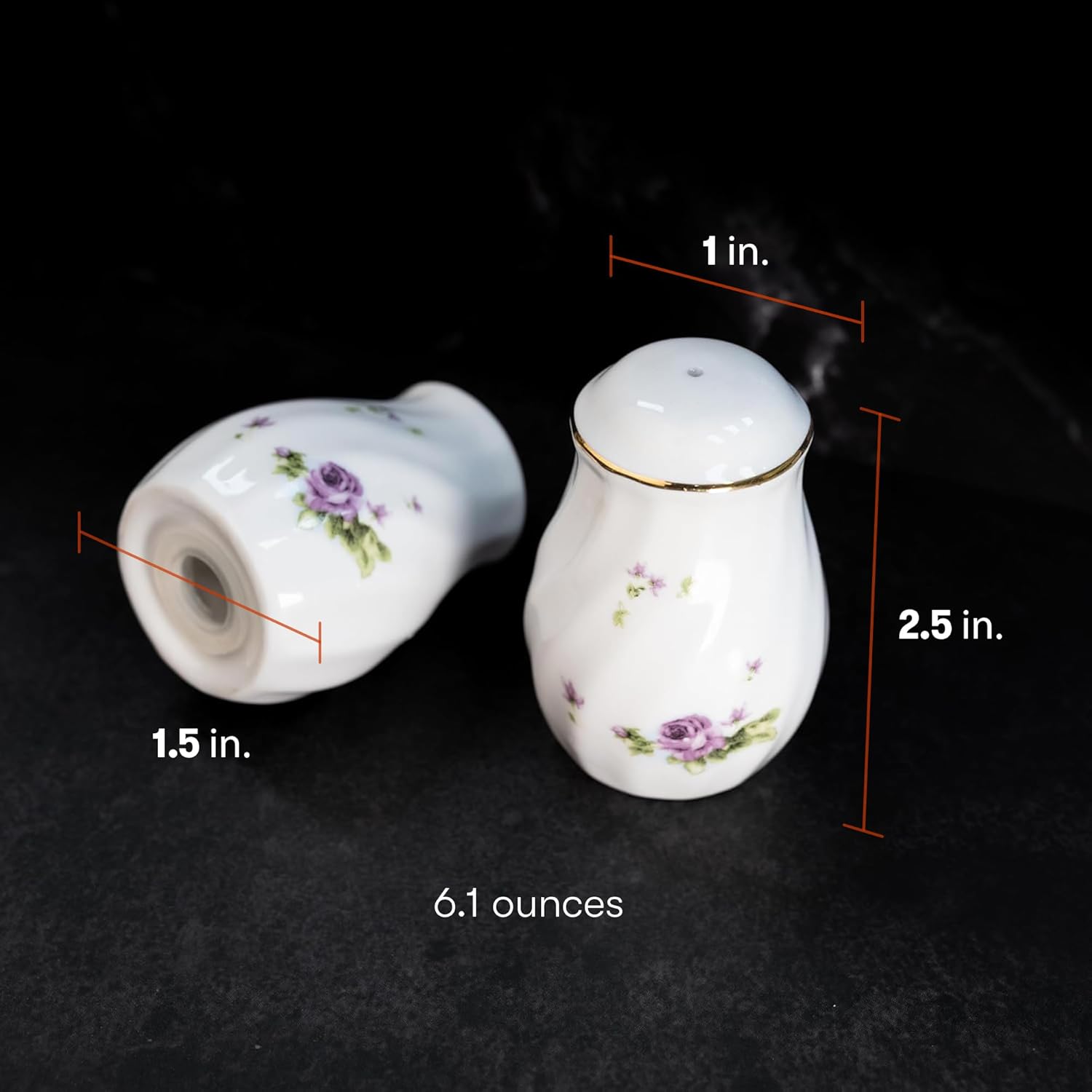 Lynns Paradise Lucinda Purple Gold Salt Pepper Shakers