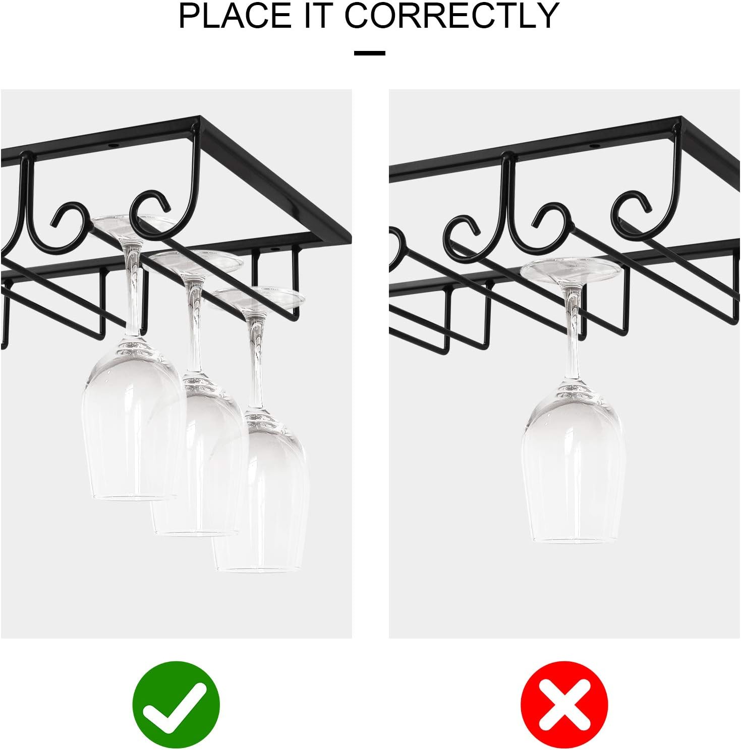 MOCOUM Stemware Hanger 4 Rows 2 Pack Black