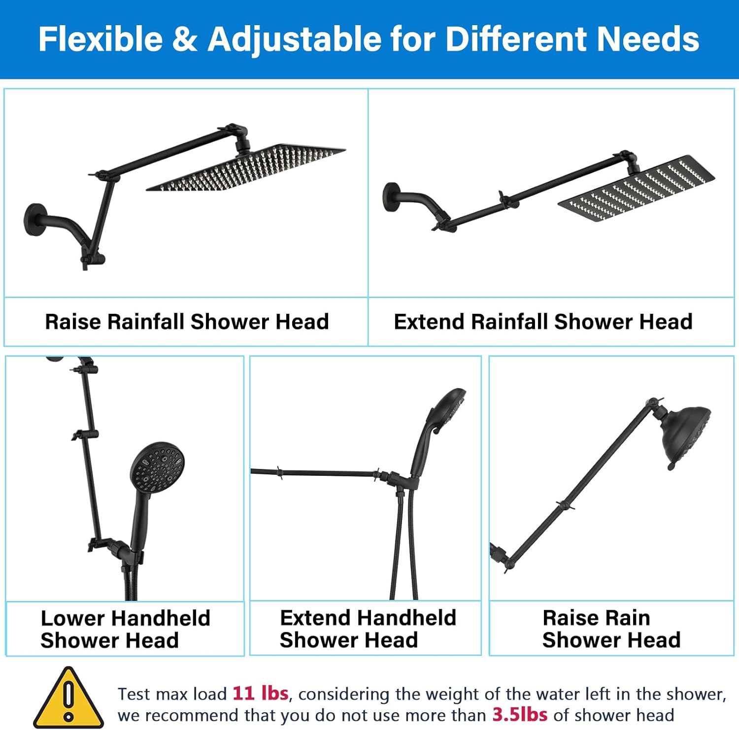 PDPBath Brass 16 Inch Shower Arm Extension - Matte Black