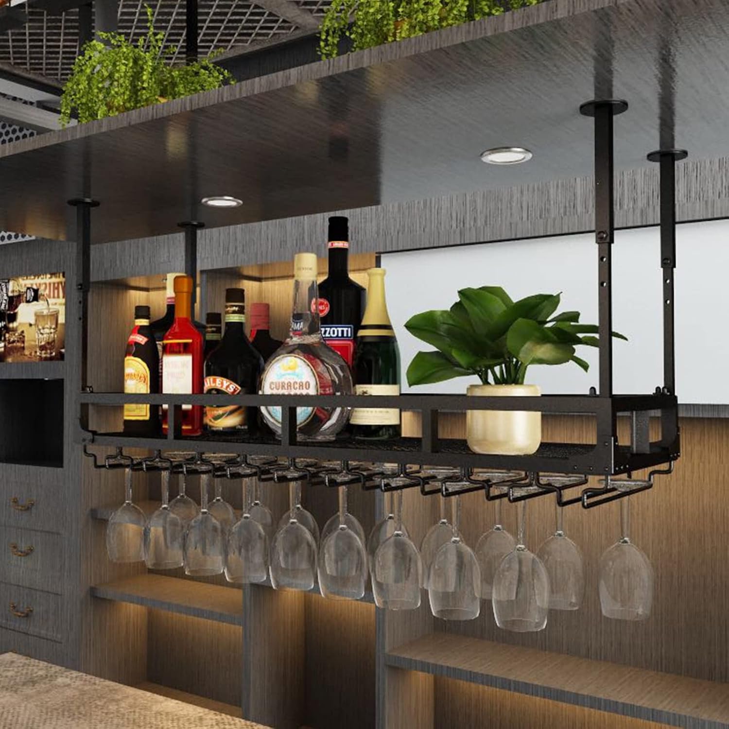 Suuim Ceiling Wine Glass Rack with Adjustable Height