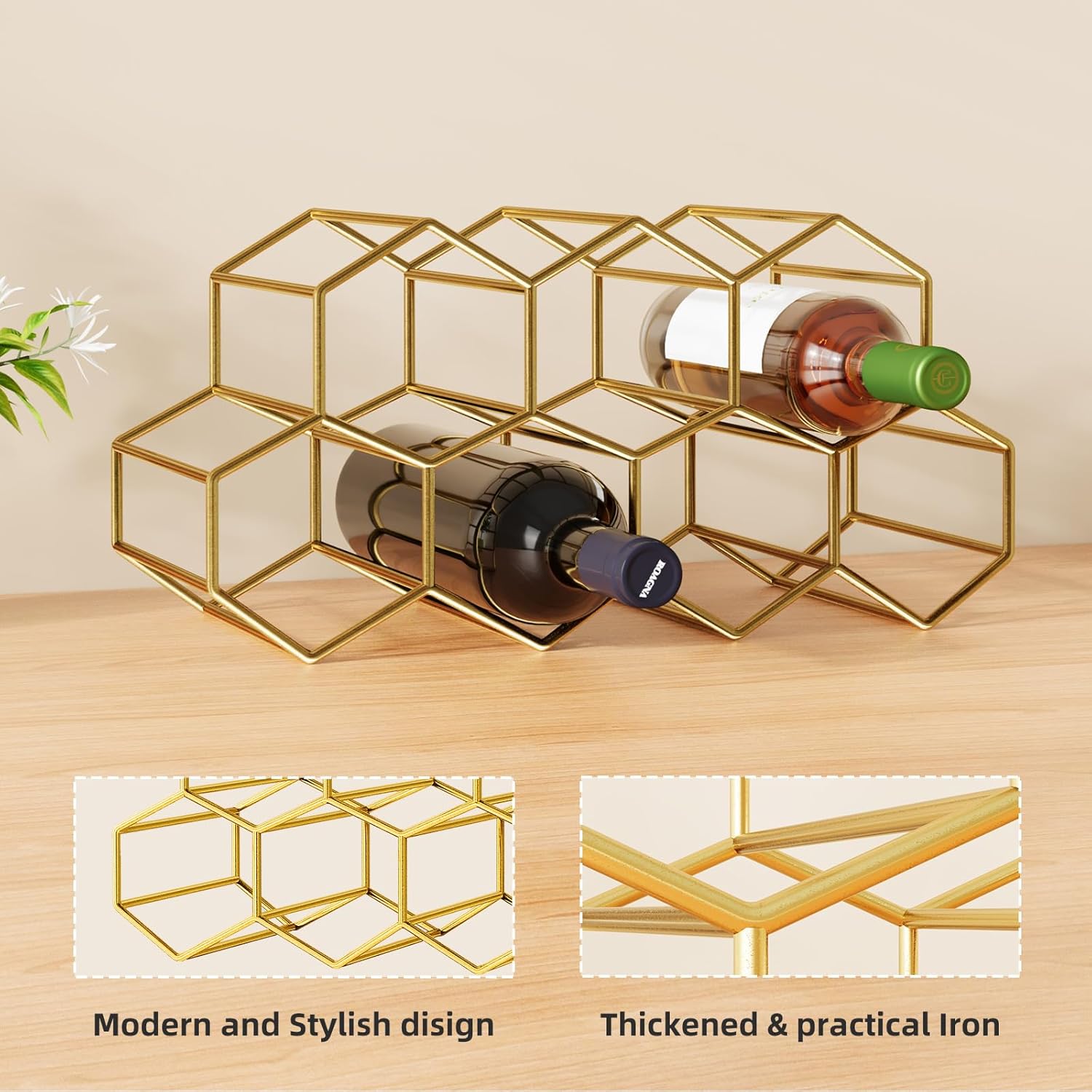 Urban Deco Small Gold Wine Rack 9 Bottle Holder