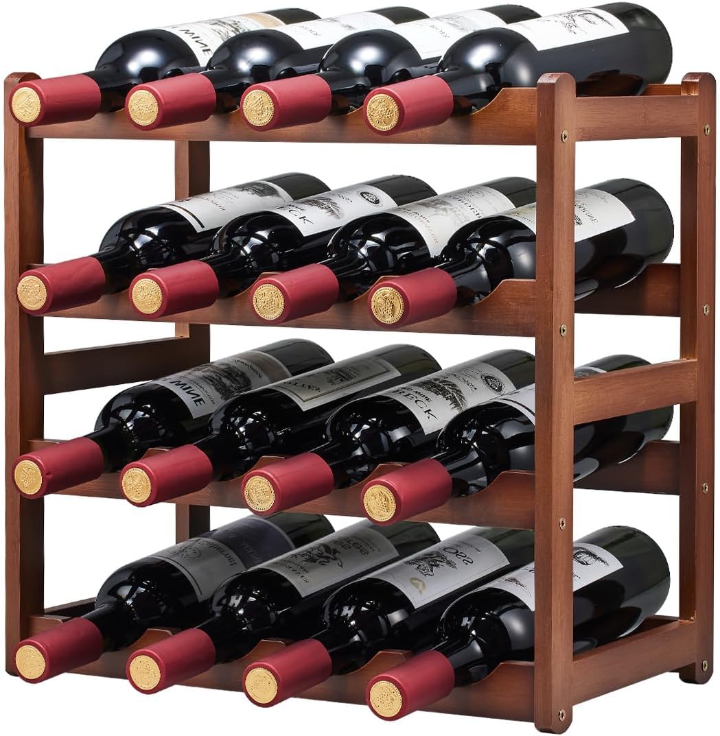 Homevany 4 Tier Bamboo Wine Rack 16 Bottle Holder