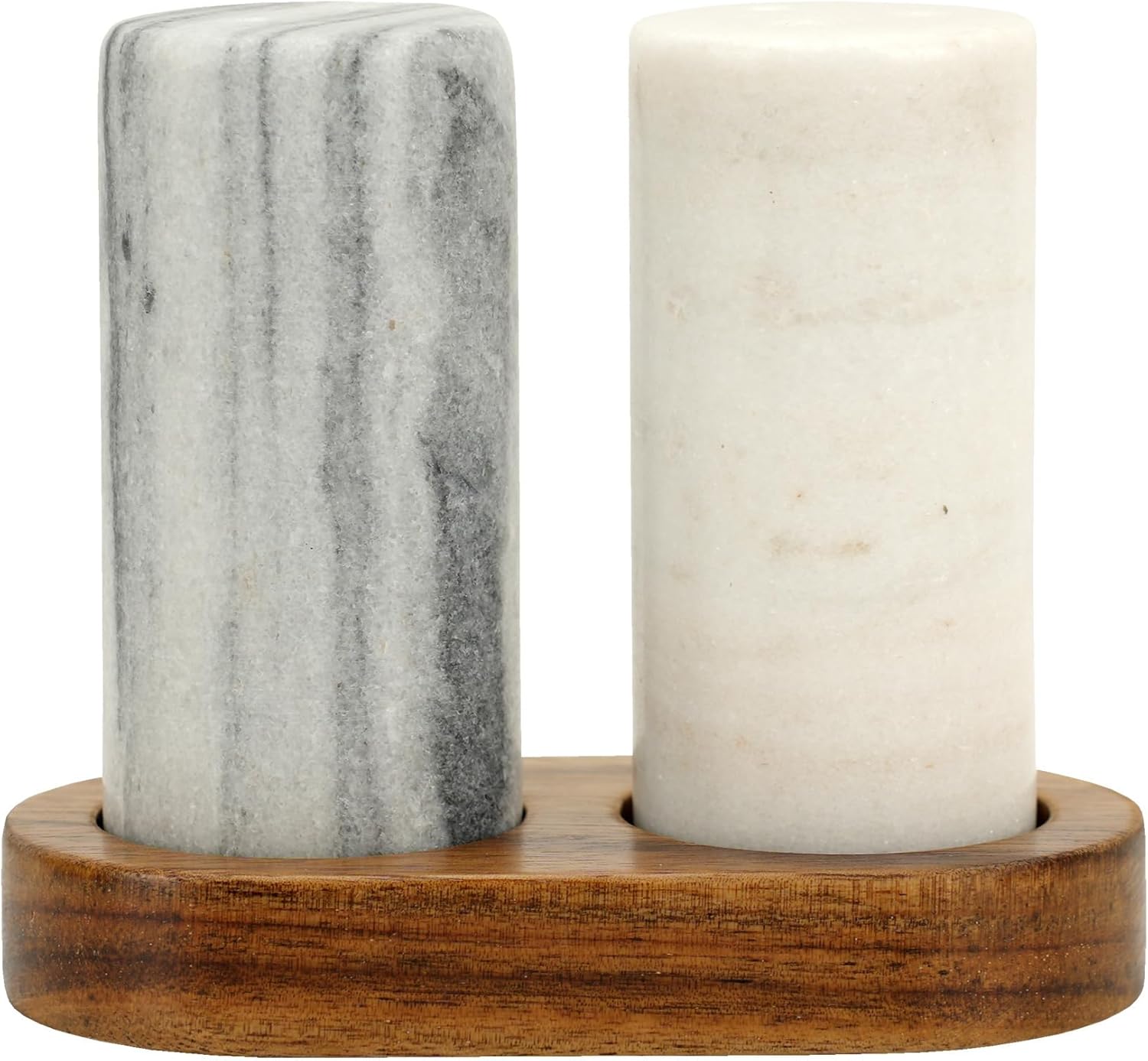 Spiretro Elegant Marble Salt Pepper Set with Acacia Holder