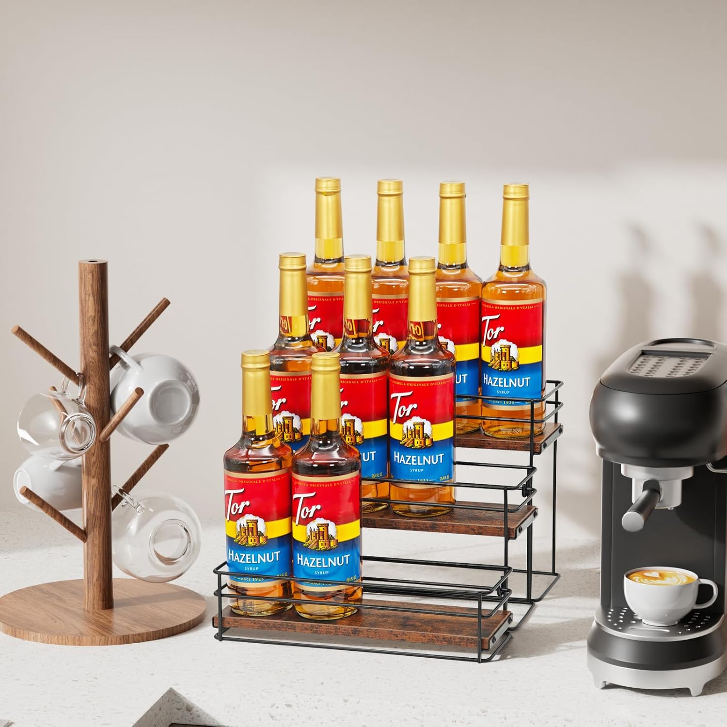3 Tier Coffee Syrup Organizer Rack with Detachable Design