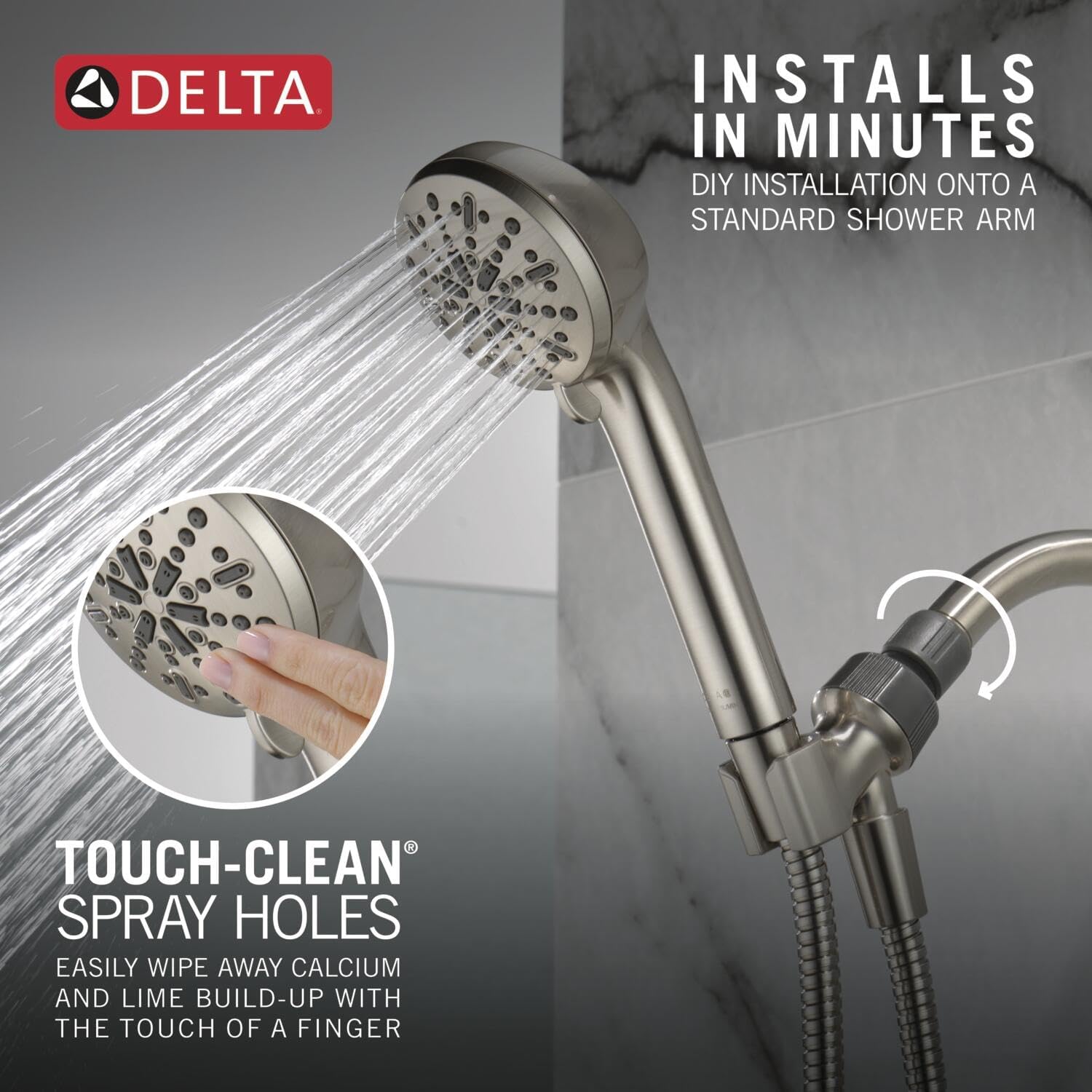 Delta 4-Spray Handheld Shower Head with Hose Brushed Nickel 75413SN