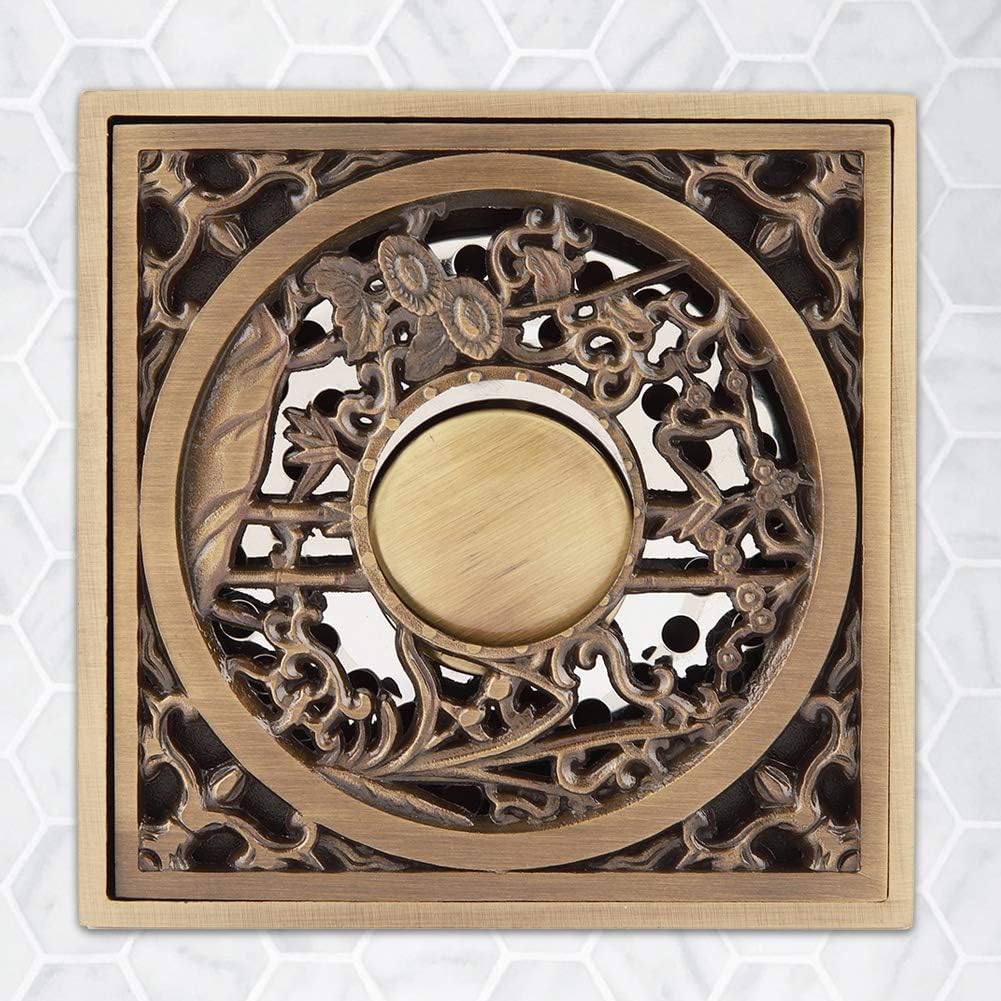 Tomotato Square Drain Strainer Antique Brass 10cm Drain Cover