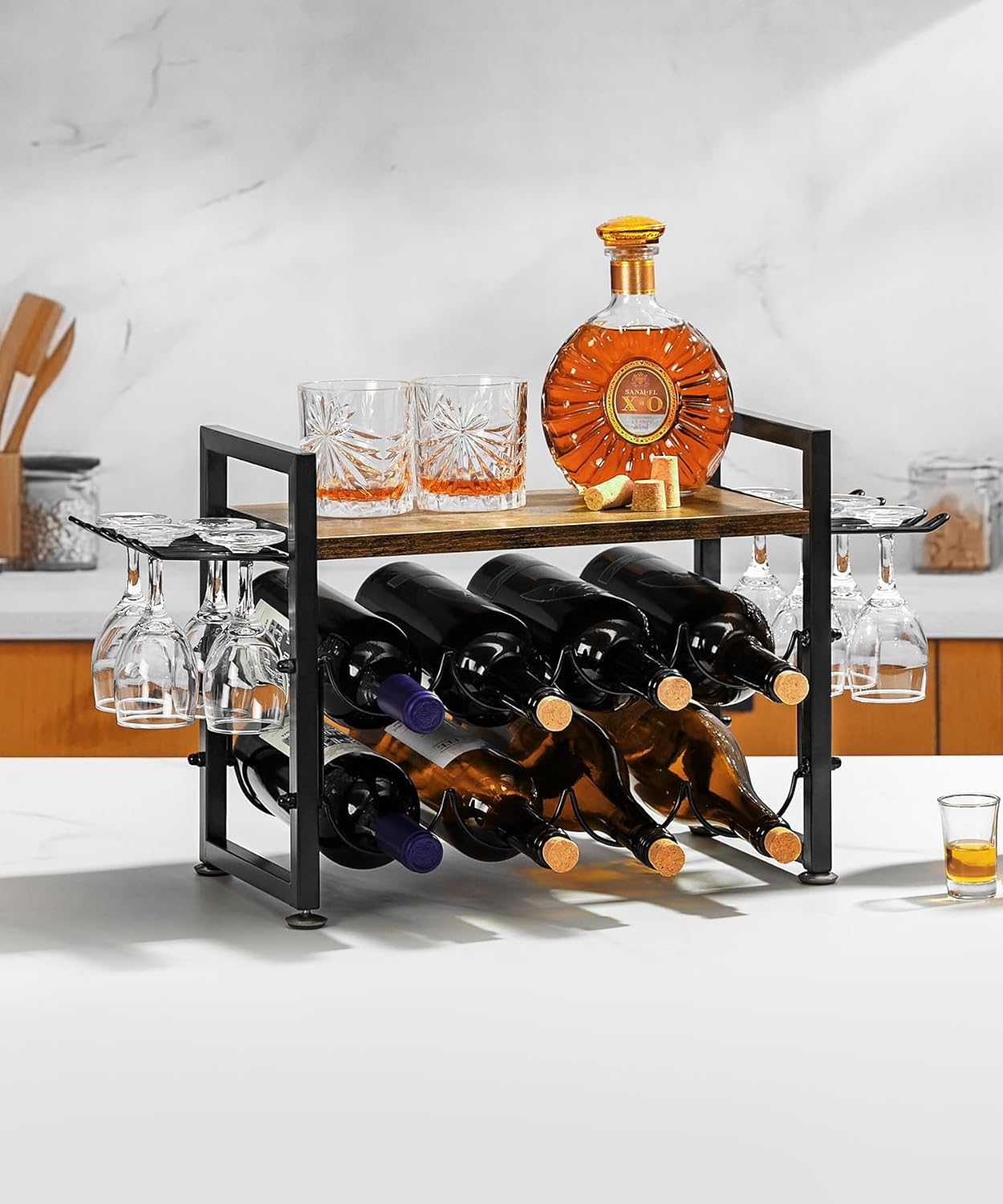 Vilaxing 8-Bottle Wine Rack with 12 Glass Holder