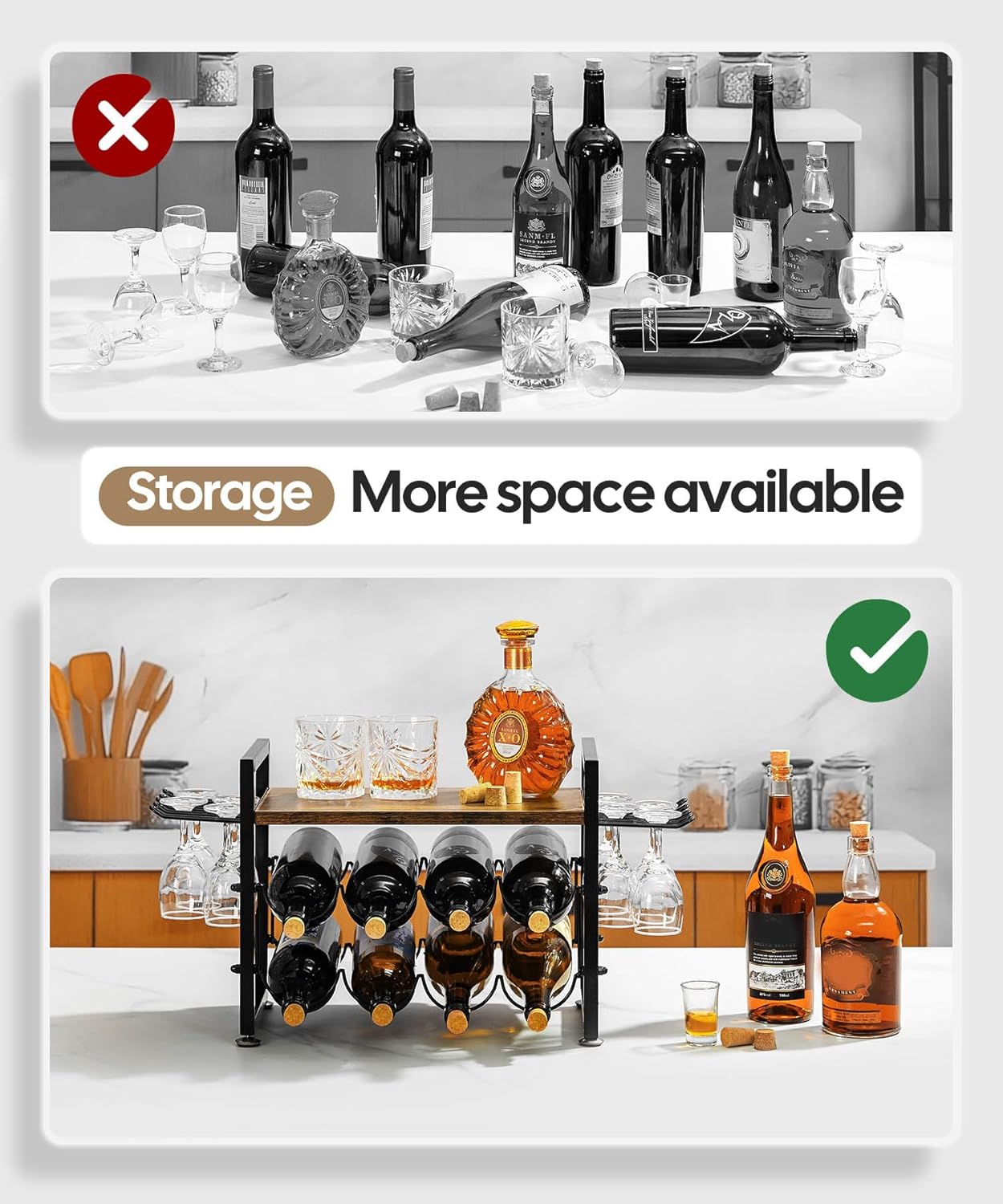 Vilaxing 8-Bottle Wine Rack with 12 Glass Holder