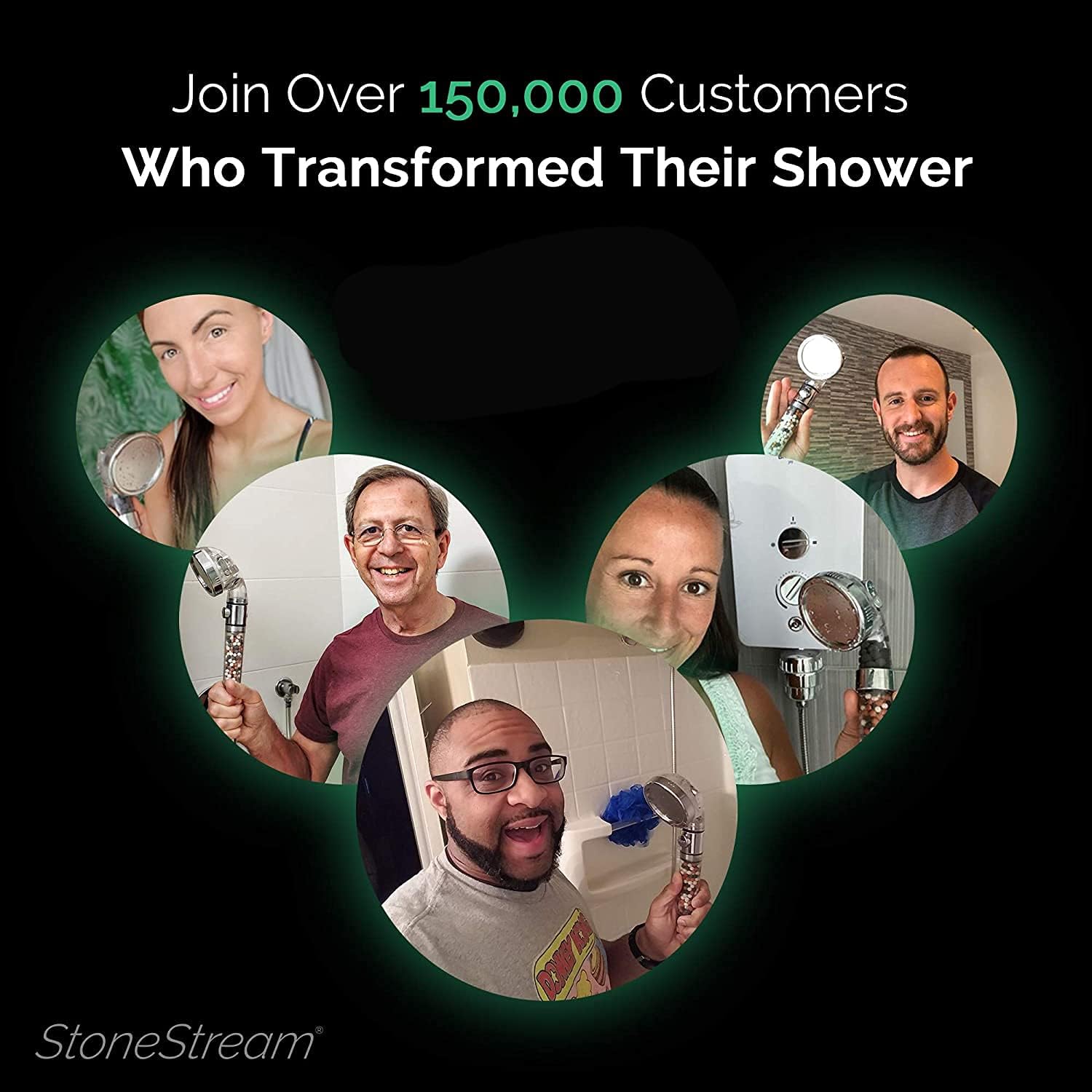 StoneStream EcoPower Handheld Shower Head with 3 Spray Settings