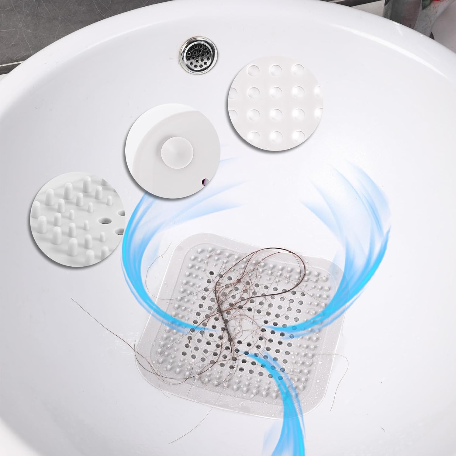 Flasidu Tub Drain Cover Hair Catcher 2 Black