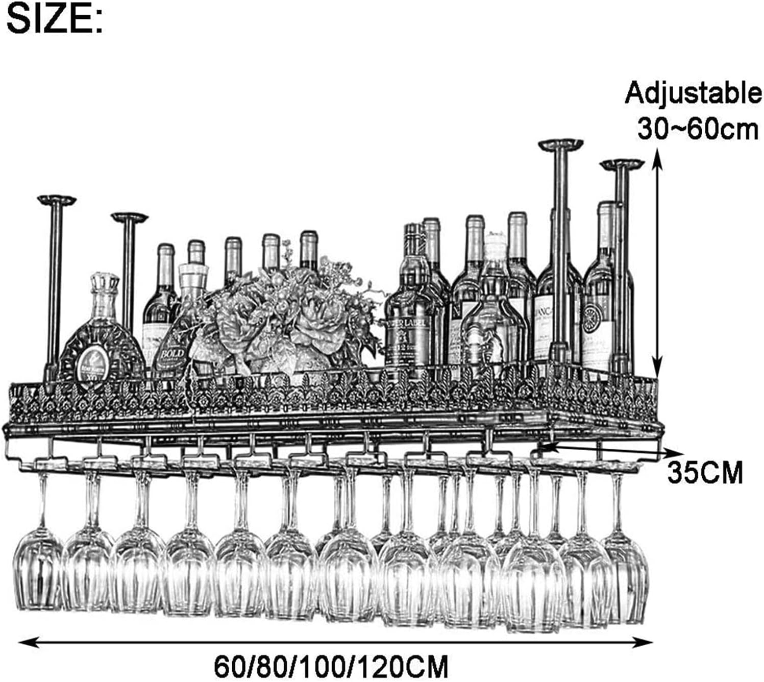 ALDEPO Bronze Industrial Wine Rack 48 Glass Storage