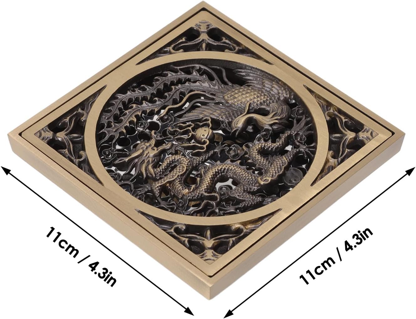 Tissting 43x43in Stainless Steel Copper Floor Drain with Dragon Phoenix Relief Design