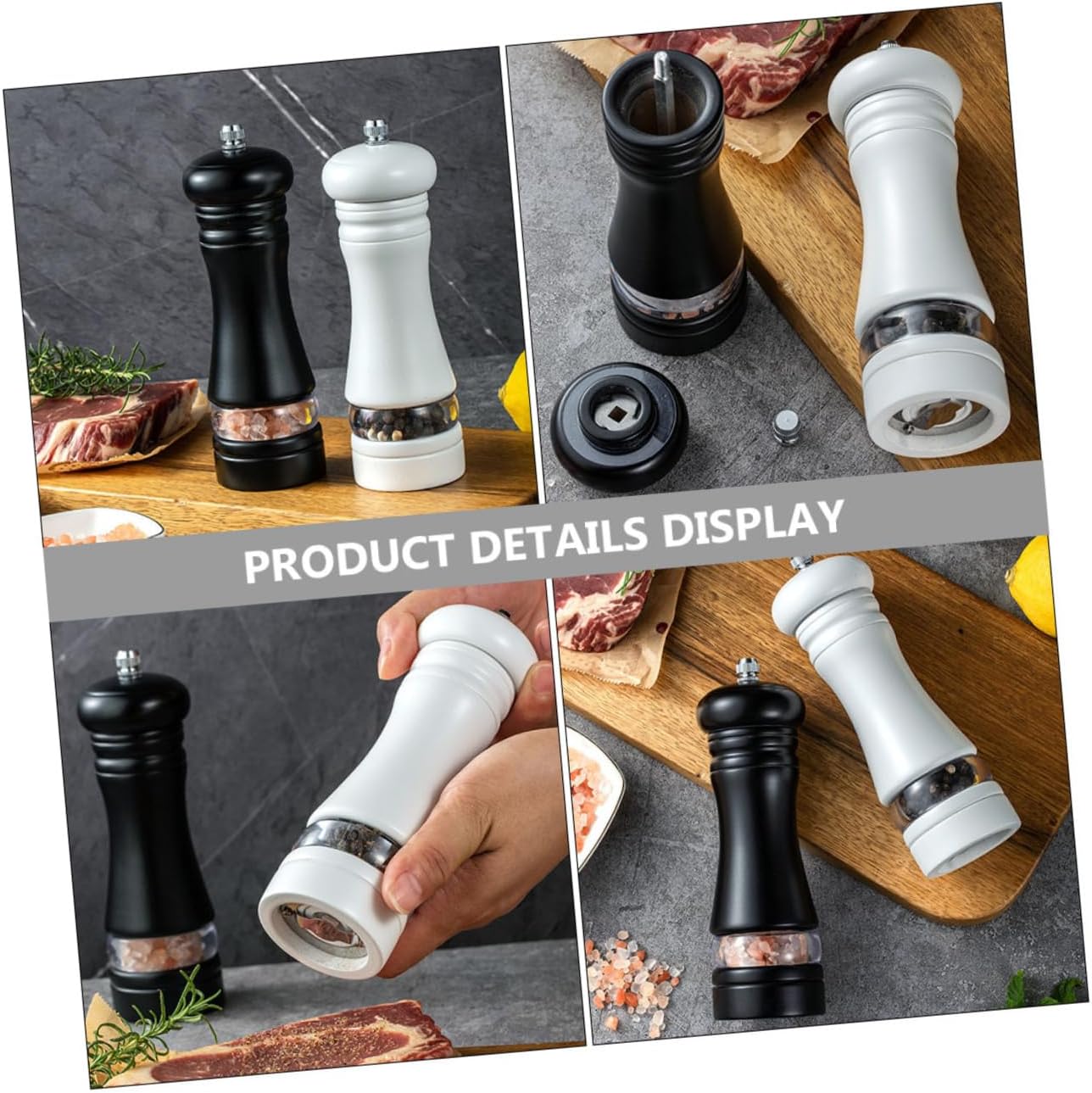 KICHOUSE Refillable Salt and Pepper Shaker Set 6 Inches Wooden 1