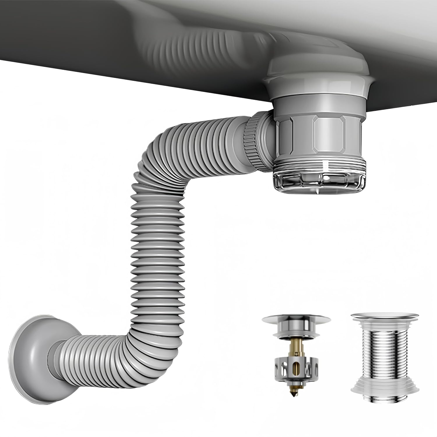 JHBKing Bathroom Sink Drain Kit with Flexible Expandable Pipe 1