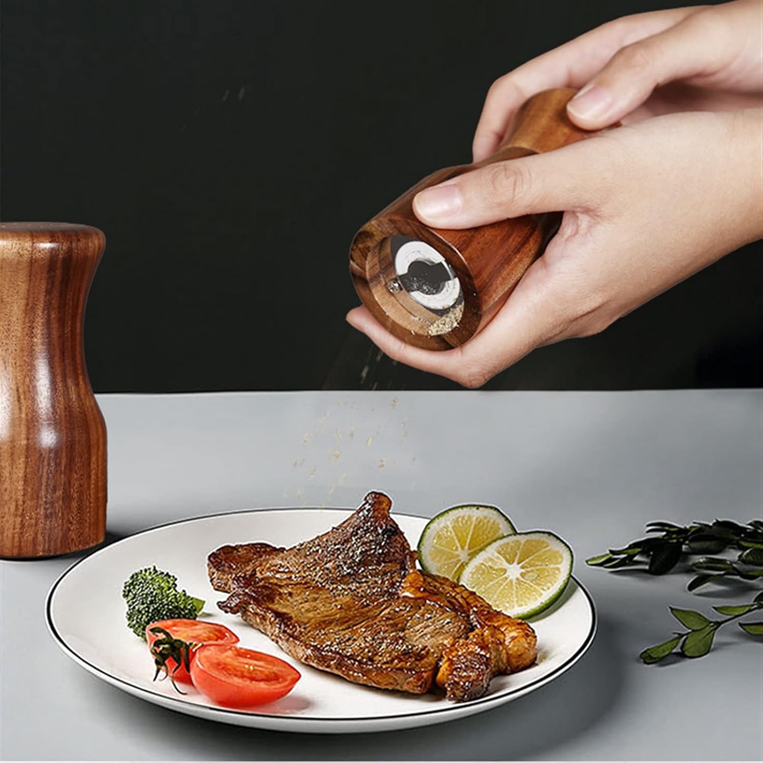 Wooden Pepper and Salt Grinder Set with Hand Crank Holder