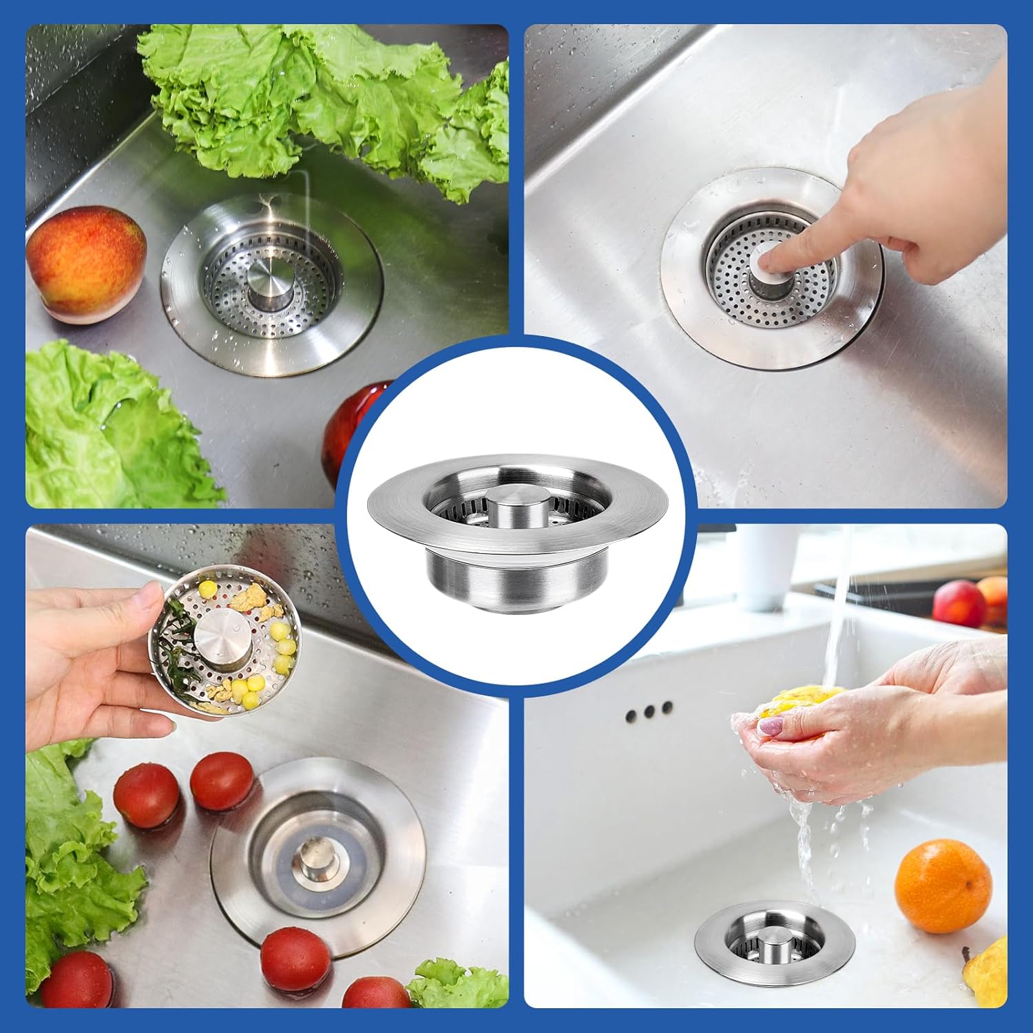 Upgraded 3 in 1 Kitchen Sink Drain Strainer - Stainless Steel