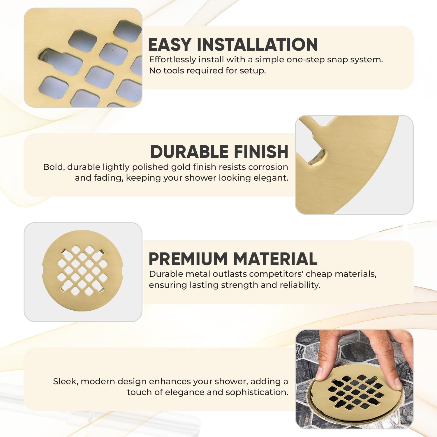 LXLOTUS 425 Light Gold Shower Drain Cover - Solid Brass Replacement 1