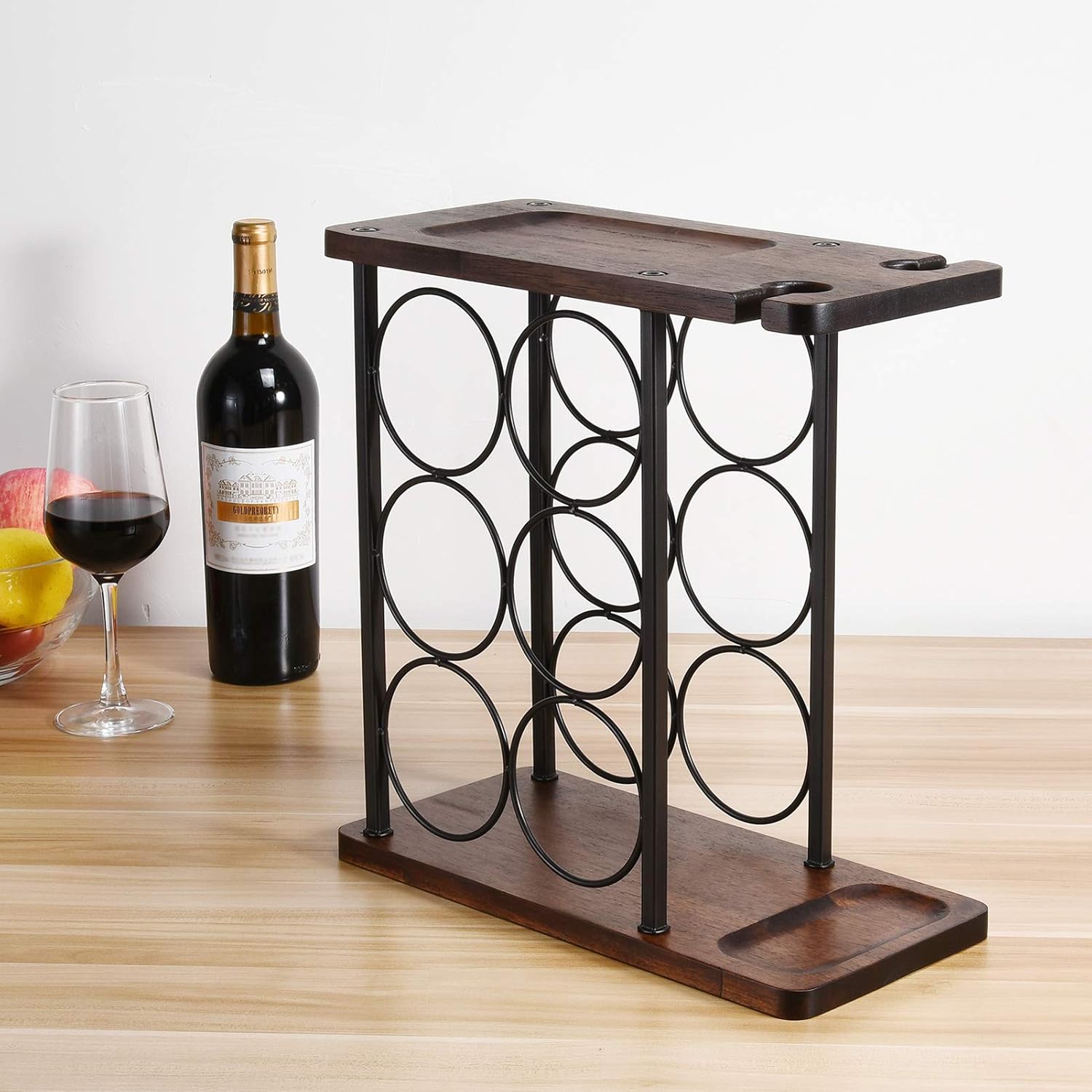 ALLCENER 6-Bottle Wine Rack with 2 Glass Holder