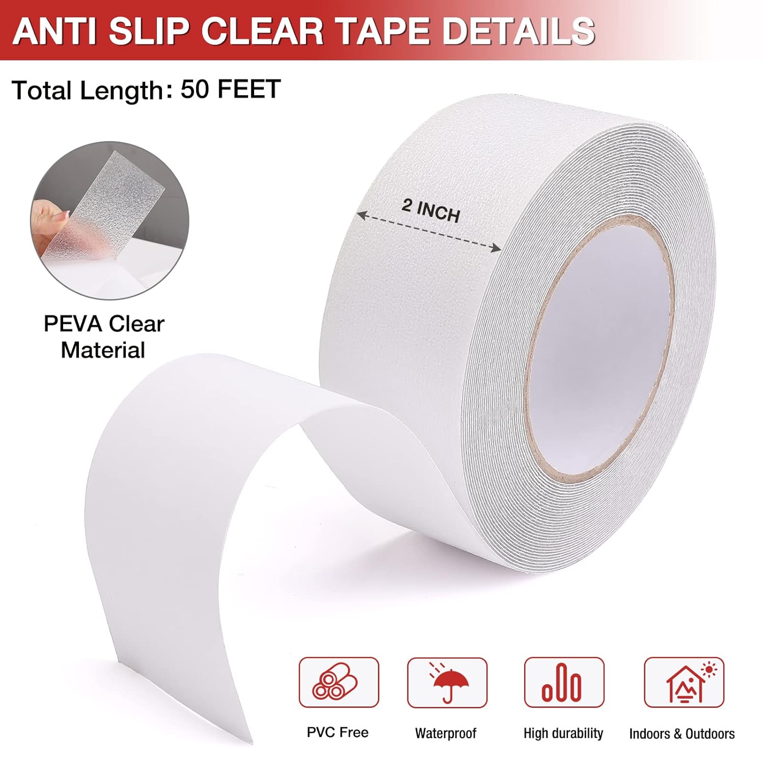 SafetyPro Clear Anti-Slip Tape 2x50ft Waterproof