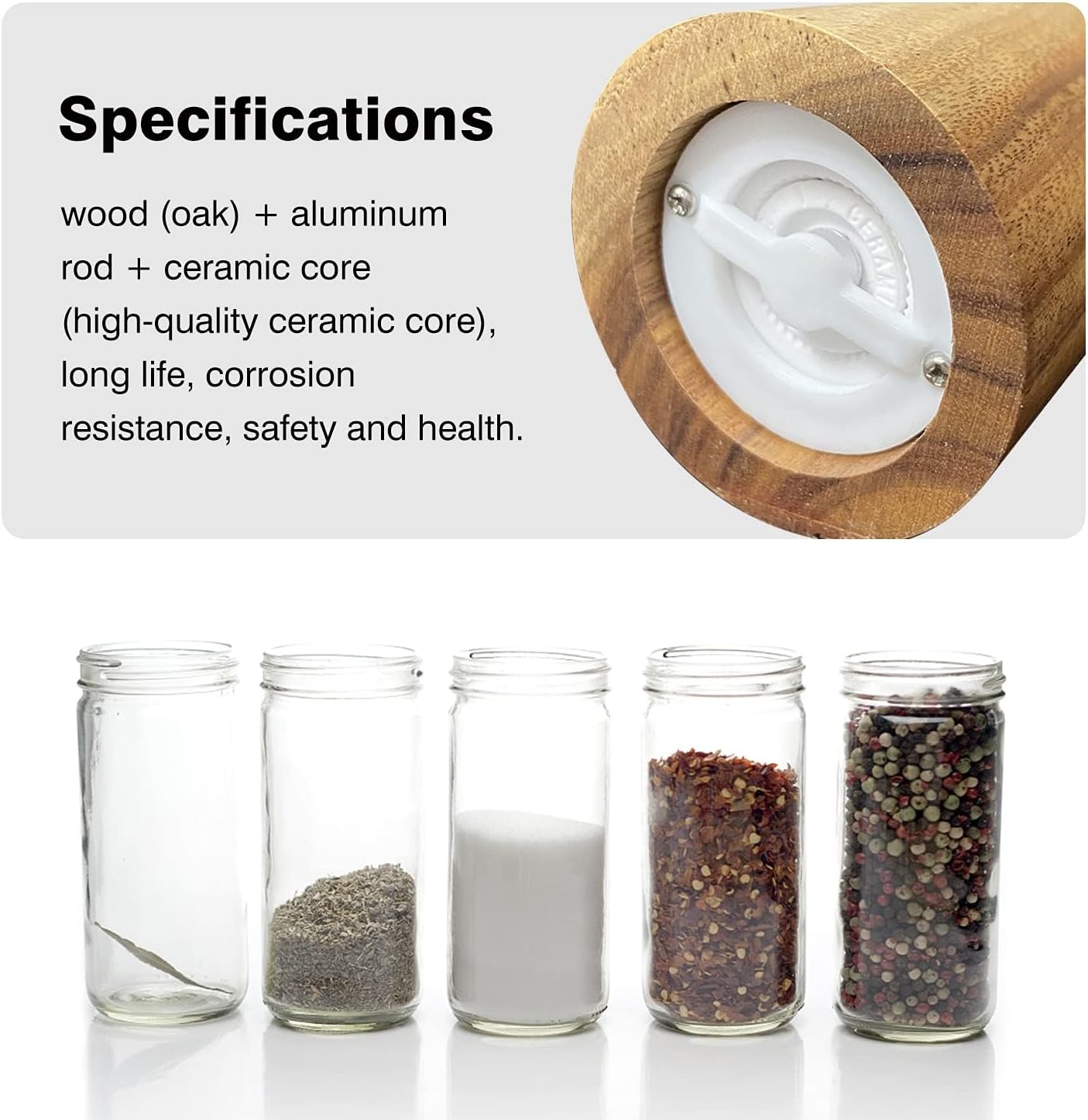 SMNVL Wood Salt Pepper Grinder Set 2 Pack