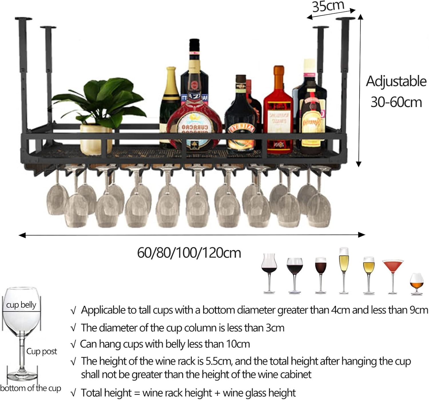 Suuim Ceiling Wine Glass Rack with Adjustable Height